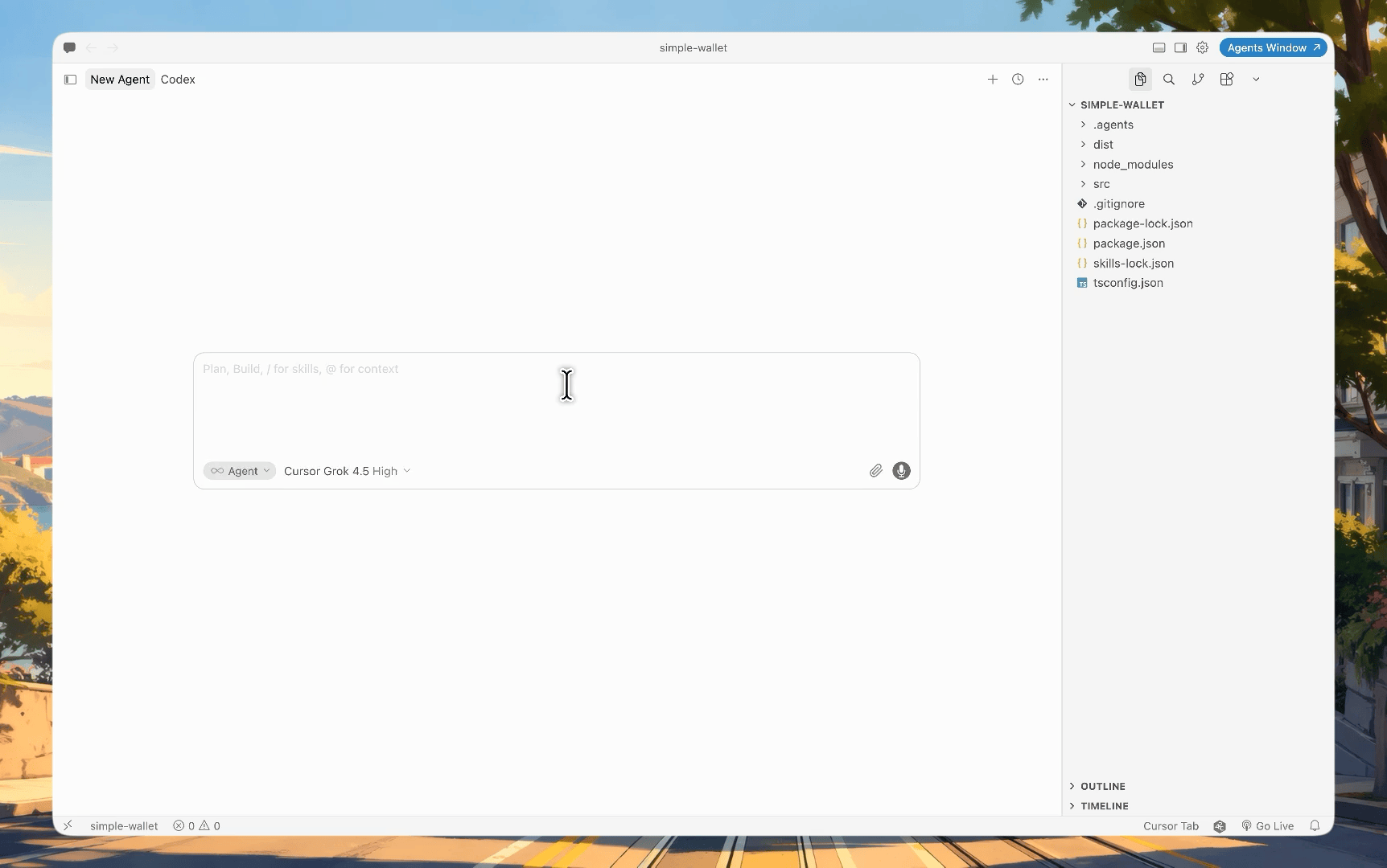 Pasting the sample wallet spec into a coding agent chat