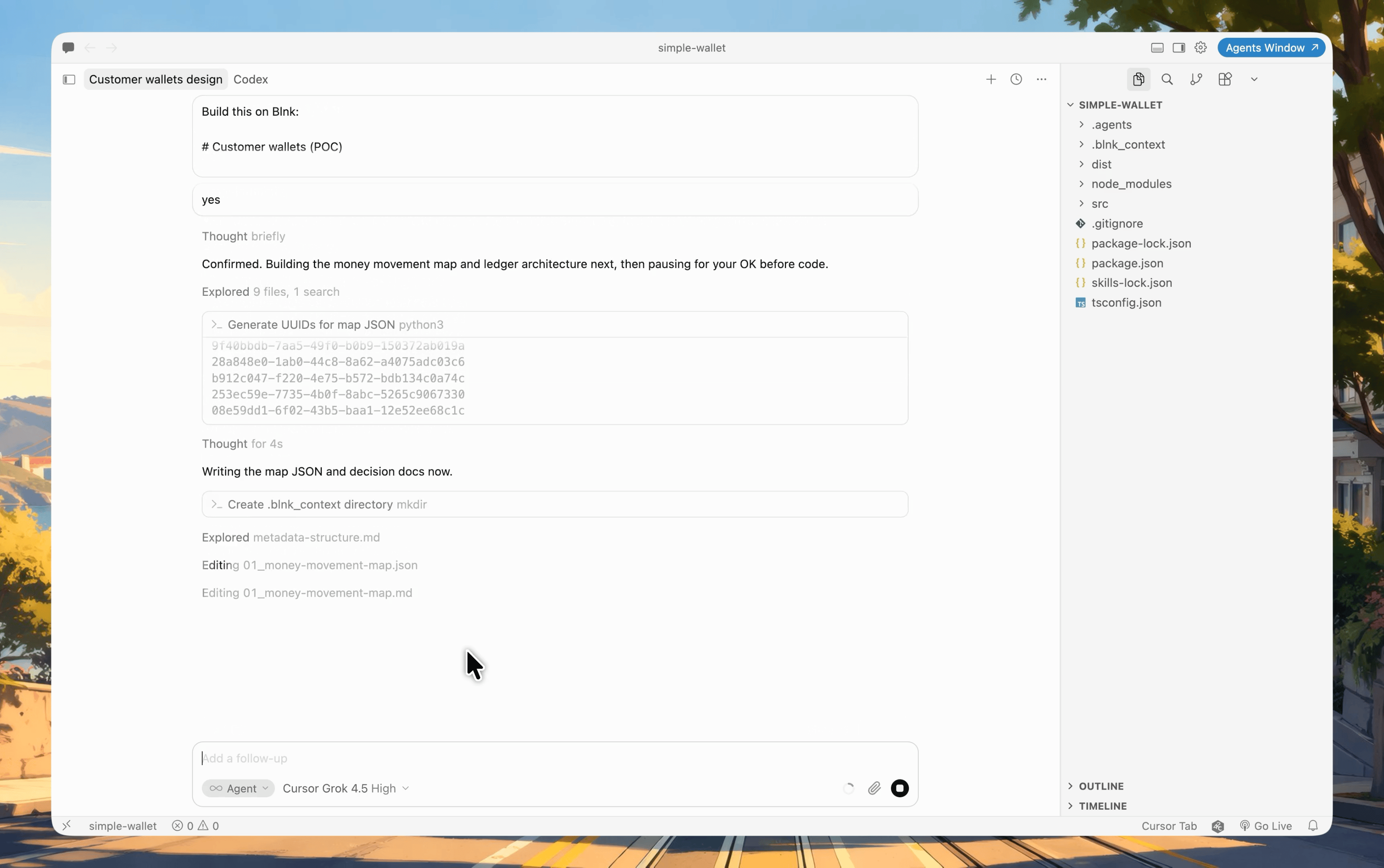 Coding agent creating the money movement map and saving maps-tool JSON