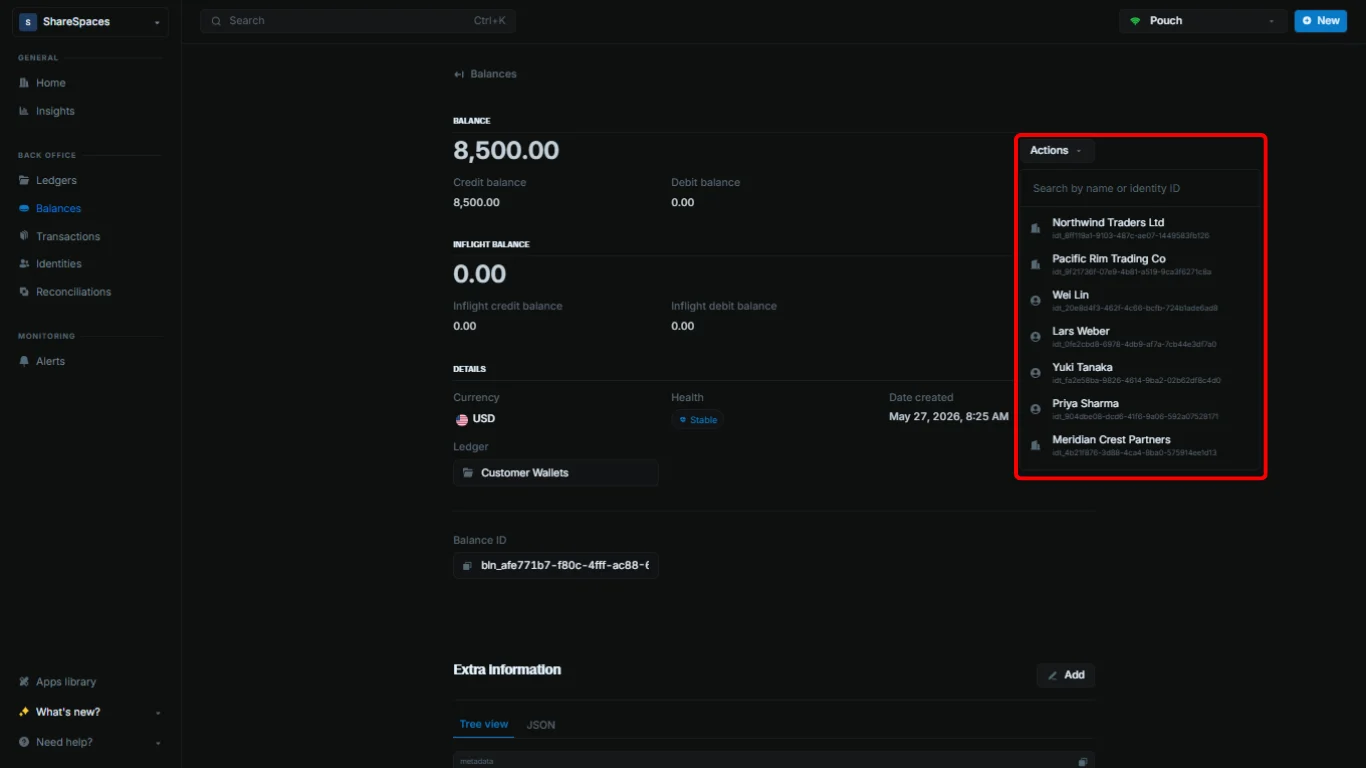 Assign identity modal with name search and identity ID input
