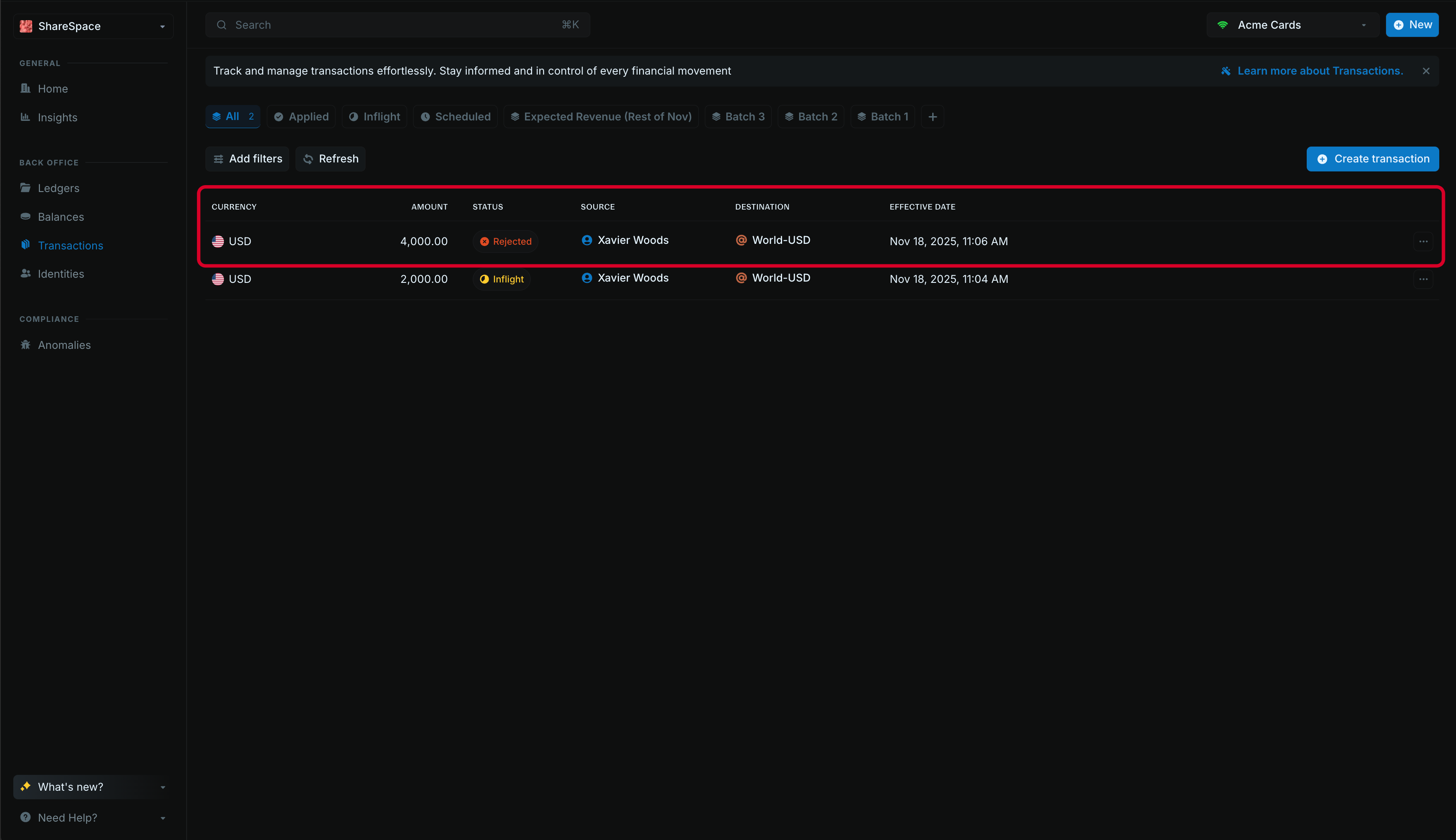 Handling insufficient funds