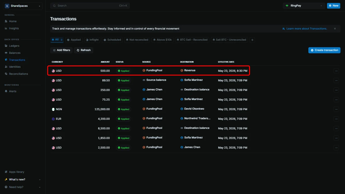 Balances table showing a General Ledger balance with the @ indicator