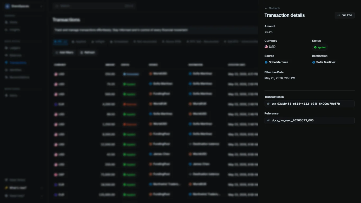 Transaction details summary view