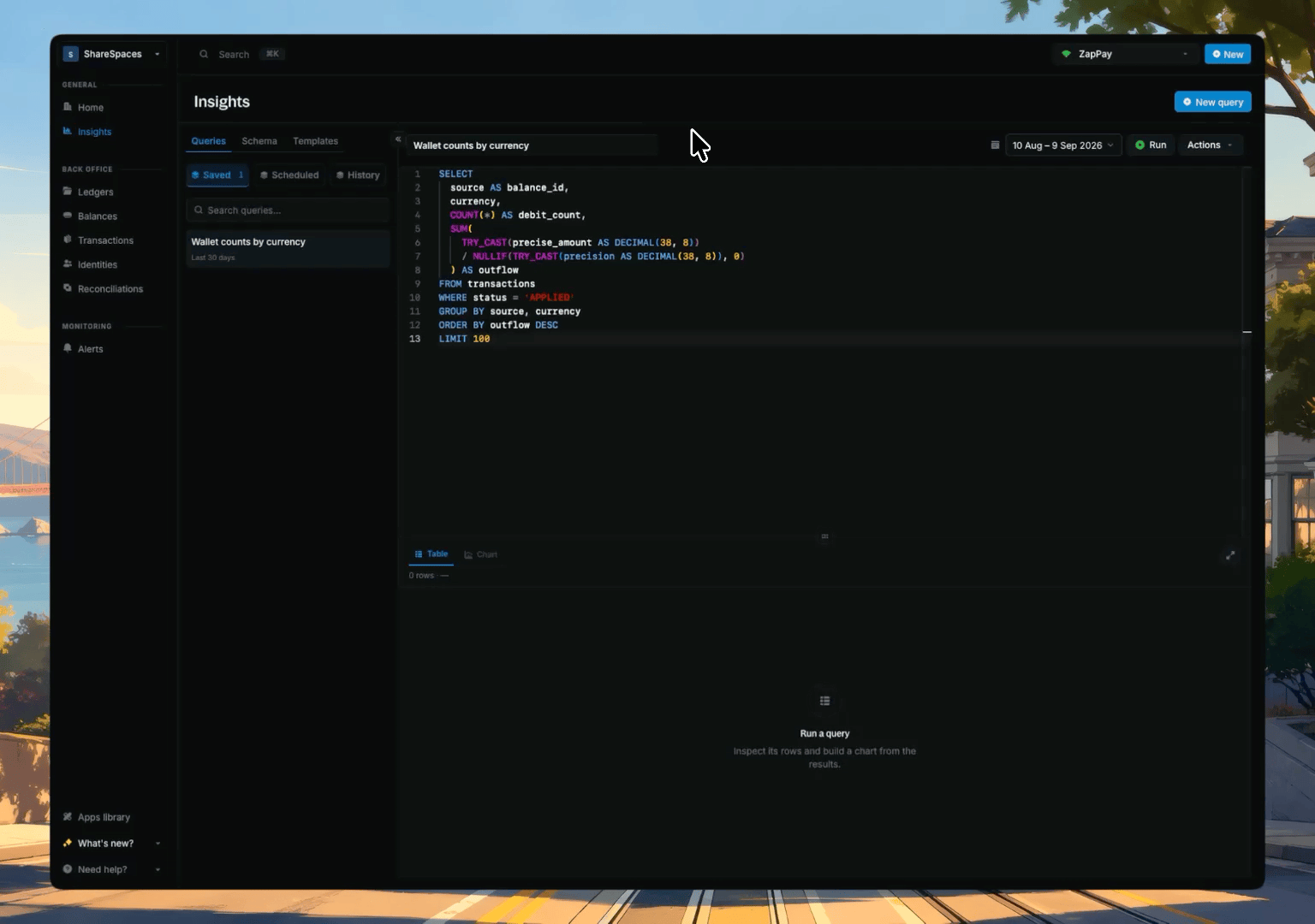 Open History on the Queries tab to reopen a past run