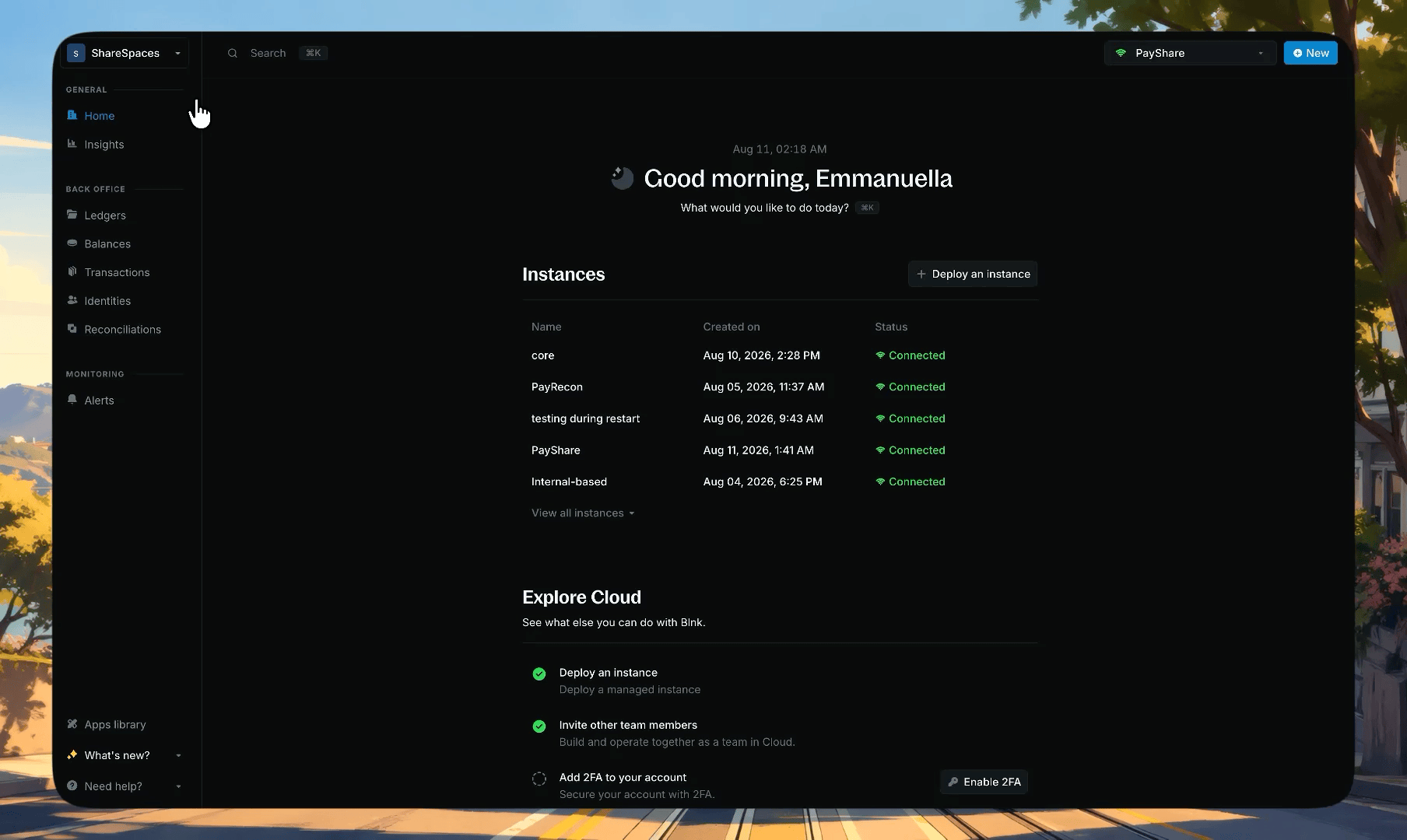 Instance details panel showing instance details
