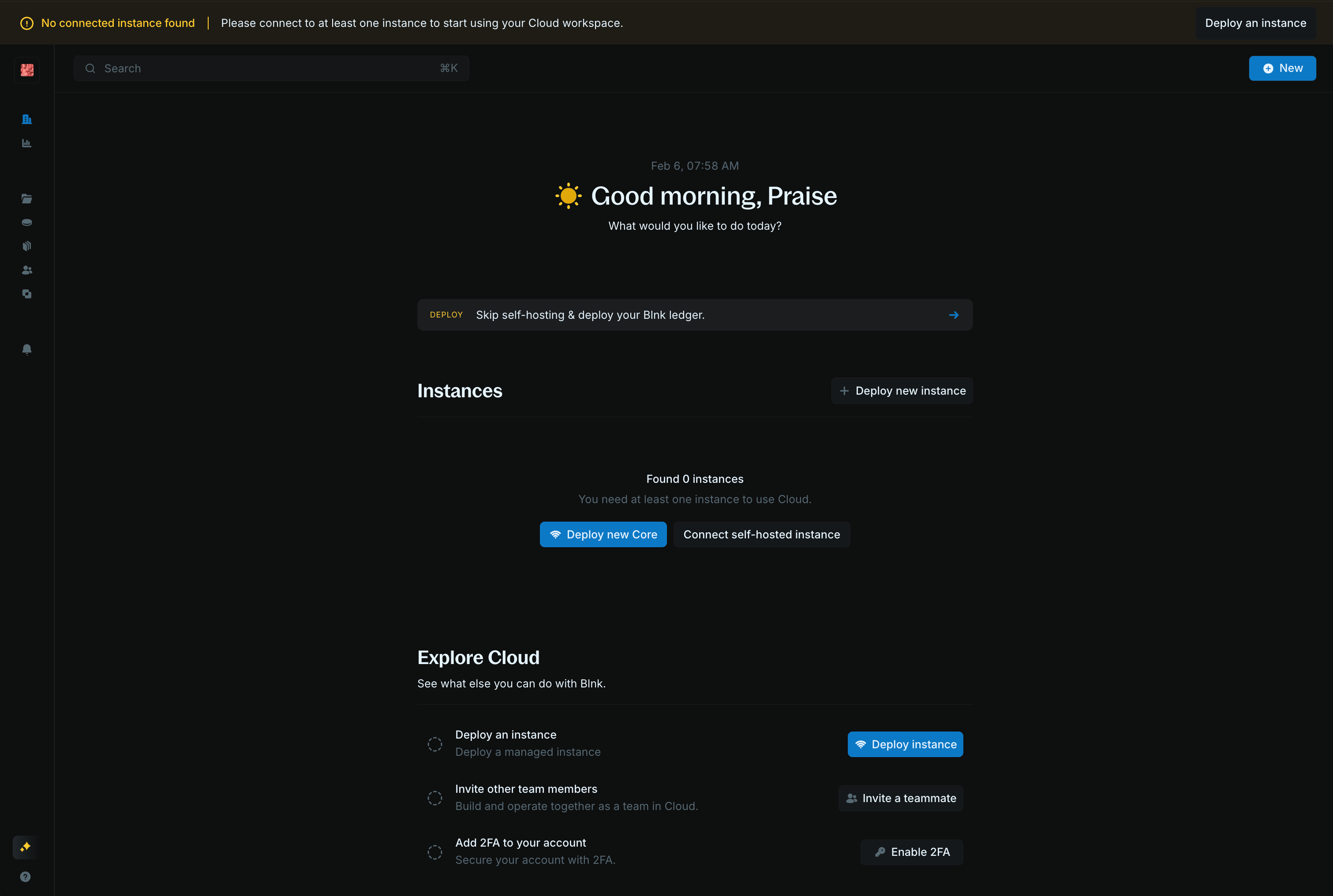 Settings > Instances page showing the Connect new instance button