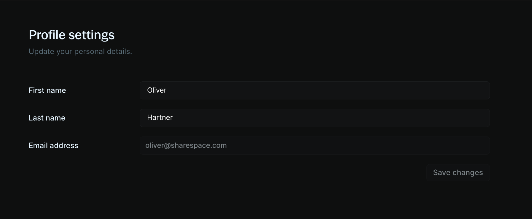 Name and email fields in the profile form