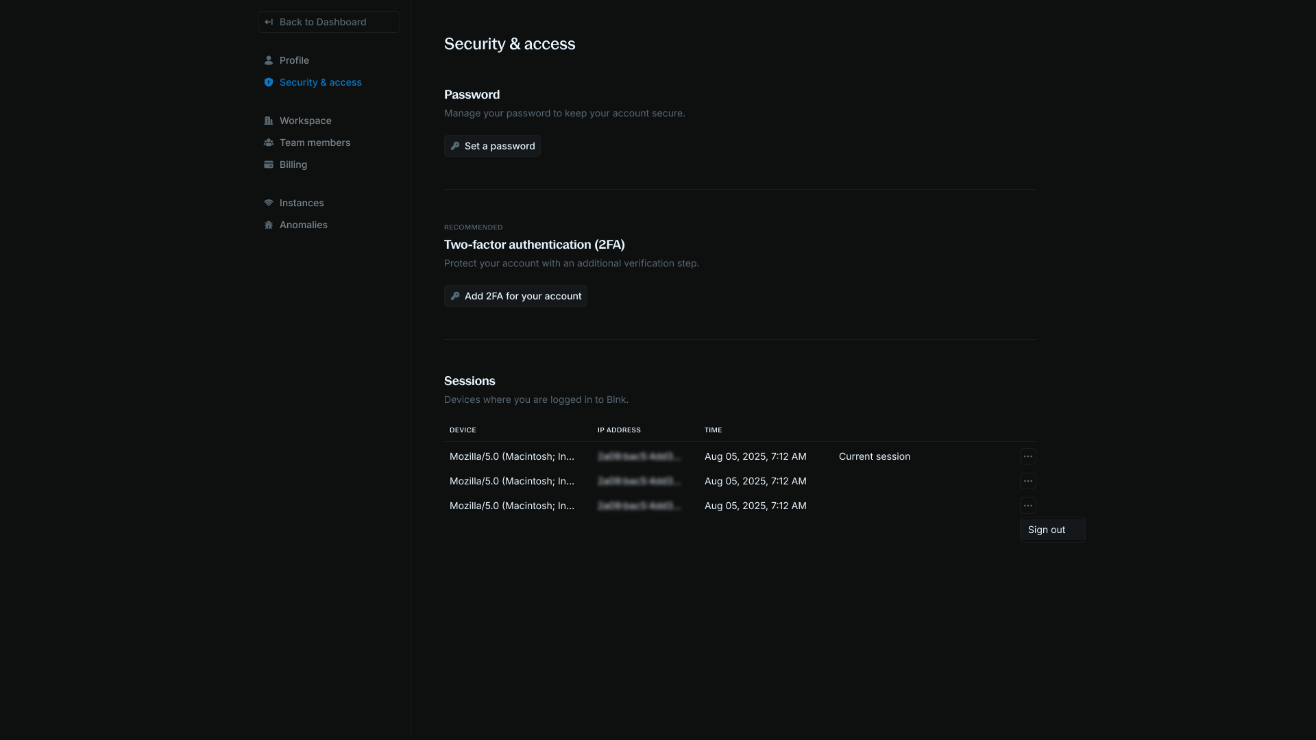 Security & Access settings page overview