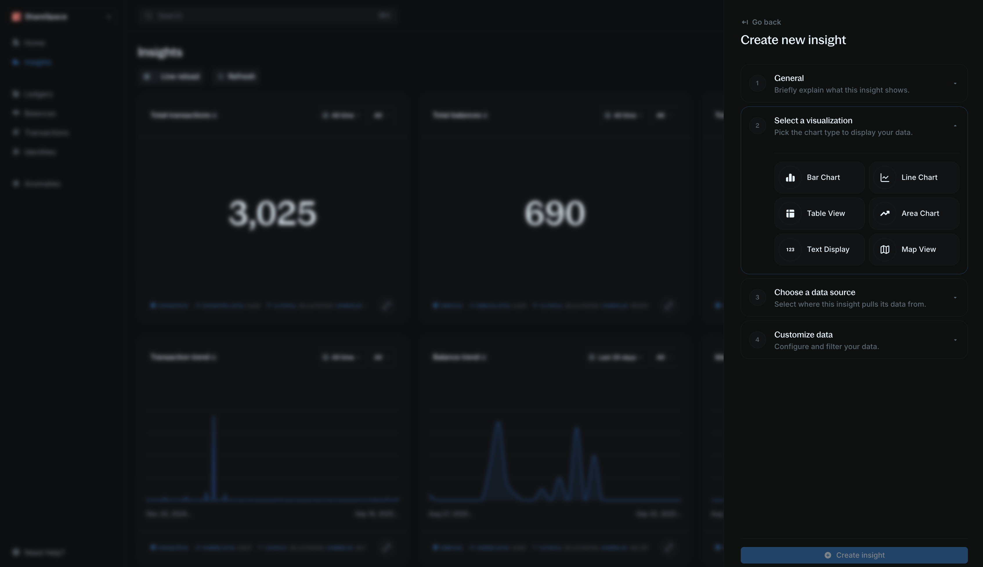Main insight builder interface showing all the creation steps