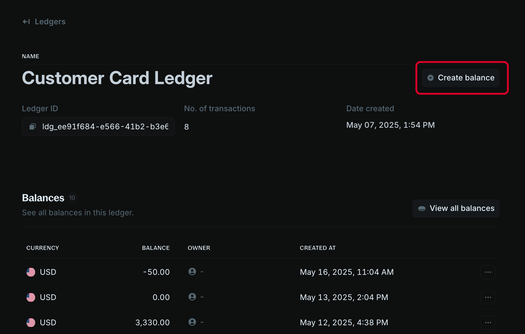 Create balance form within a ledger