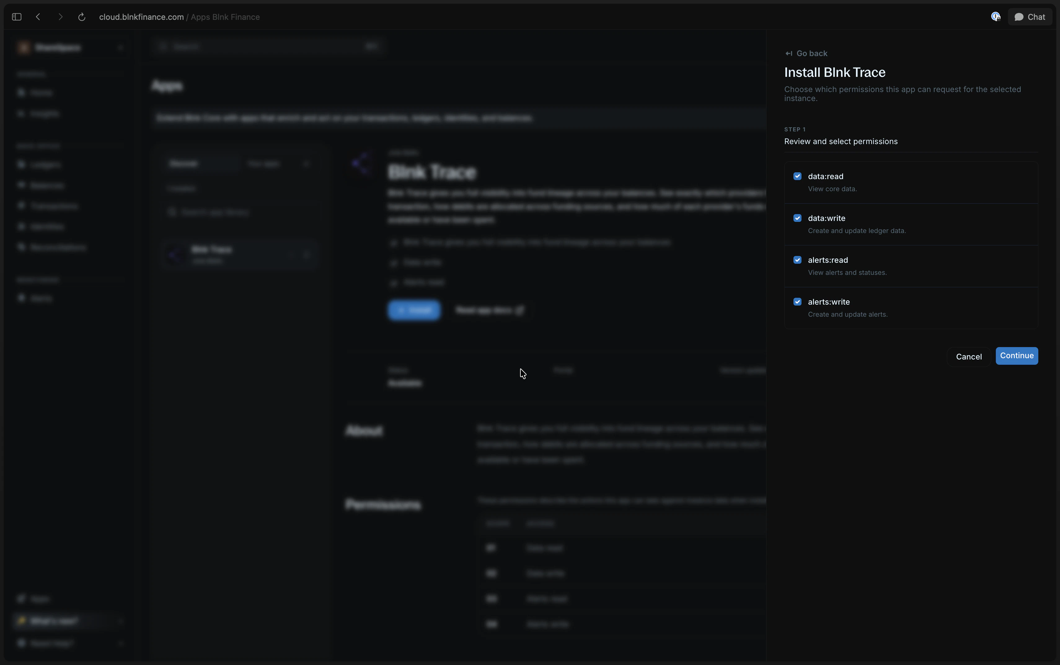 Screenshot of user confirming permissions before completing install.