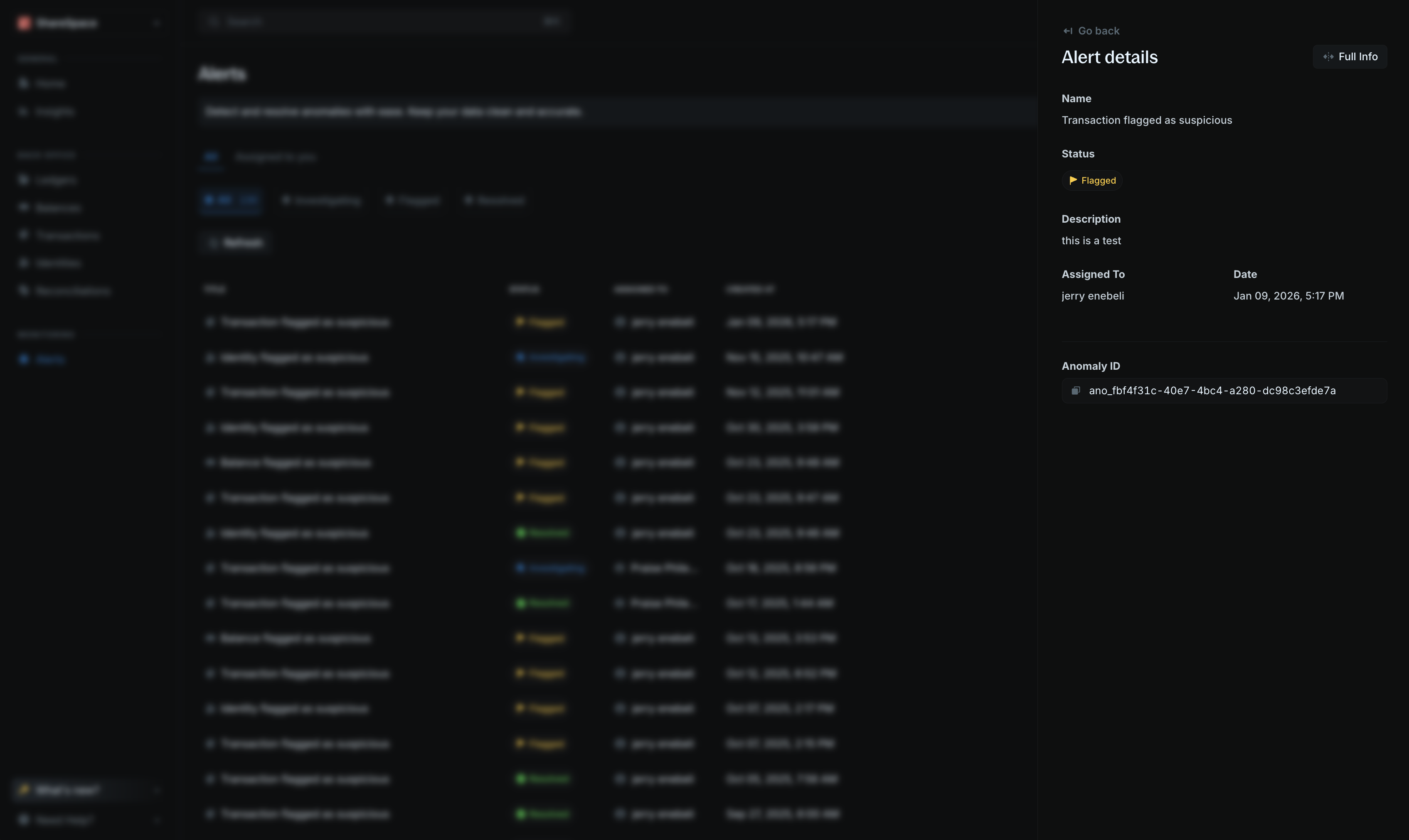 Alert details summary view