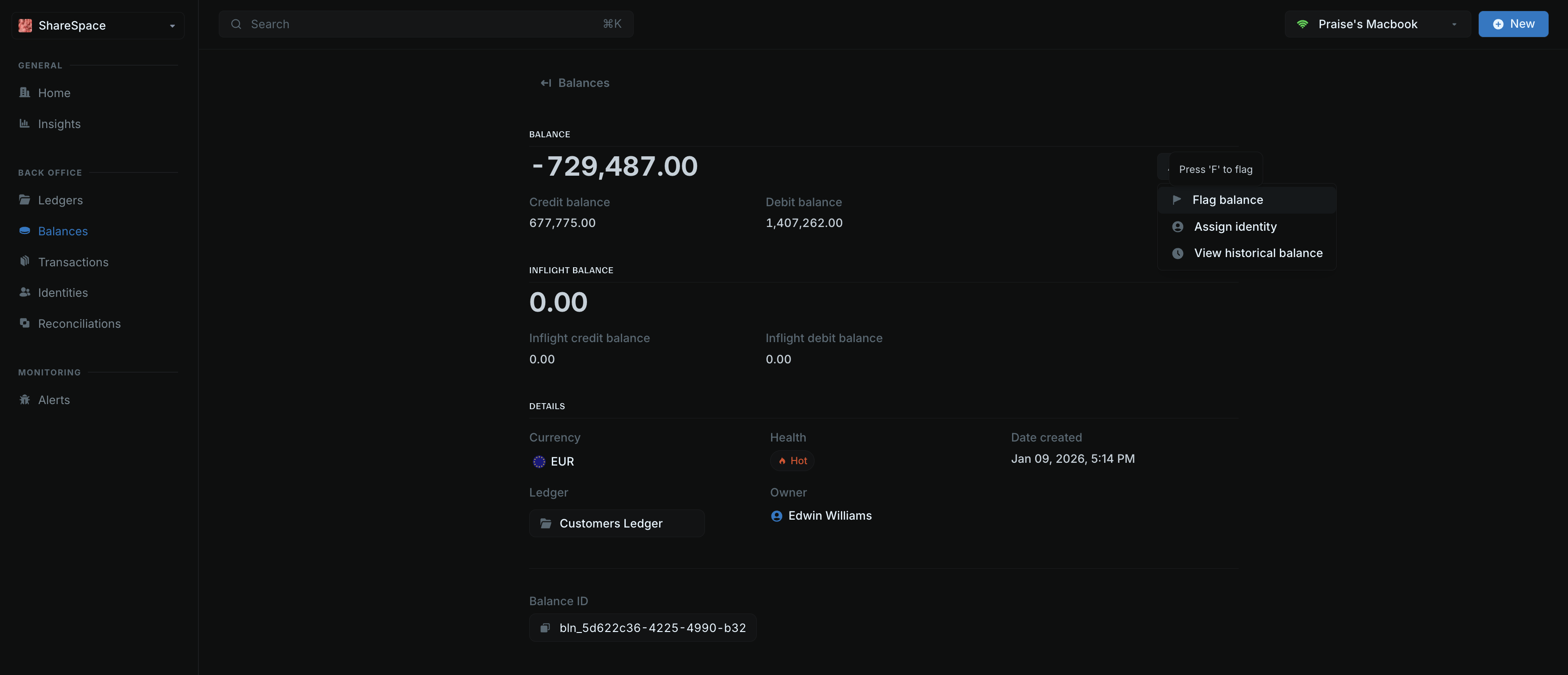 Flag record action showing the Actions menu with Flag option