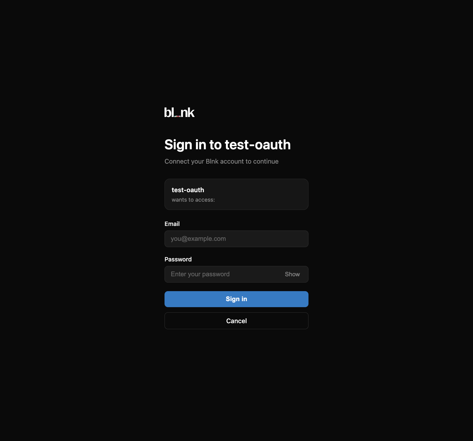 Blnk login page