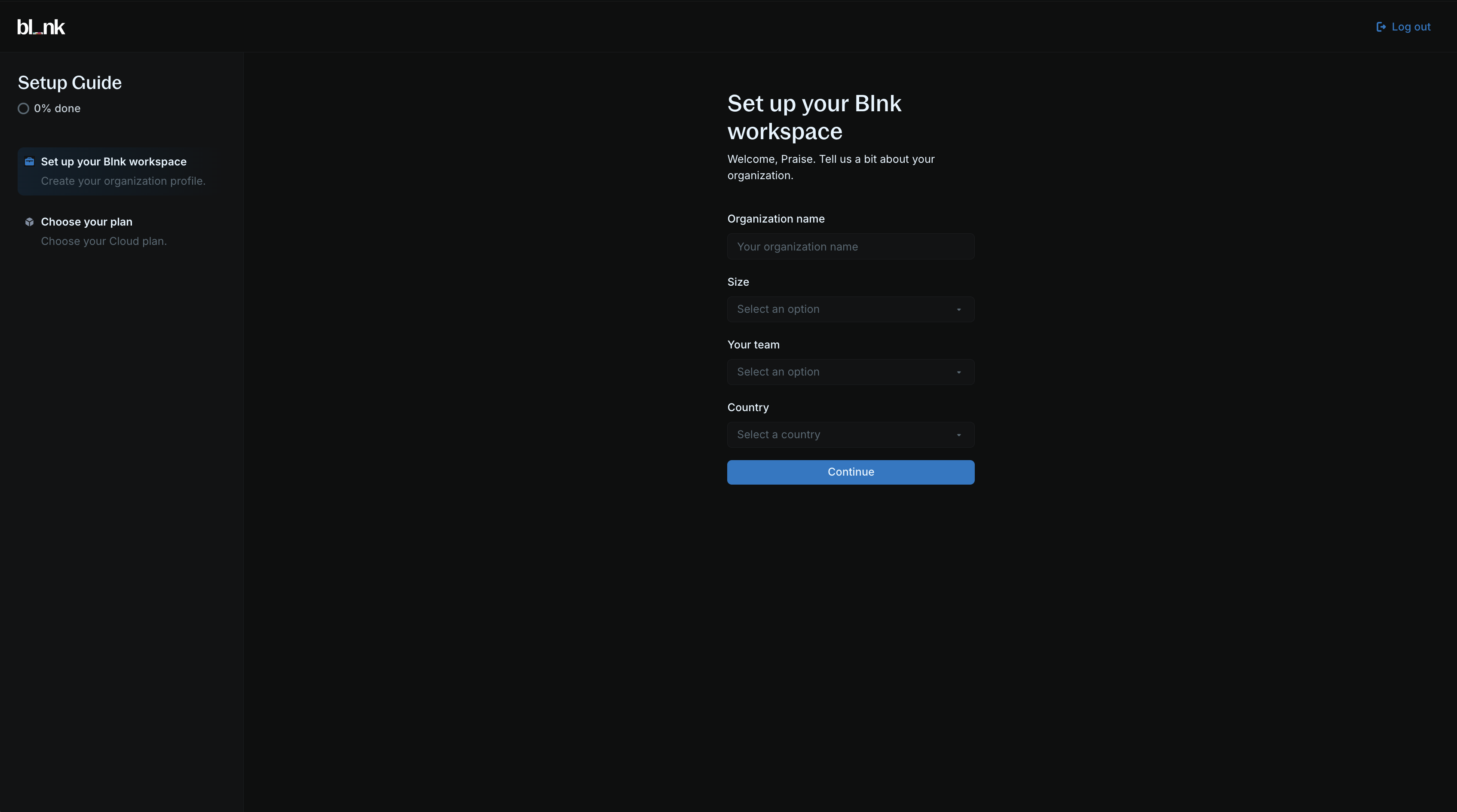 Organization setup | Blnk Cloud