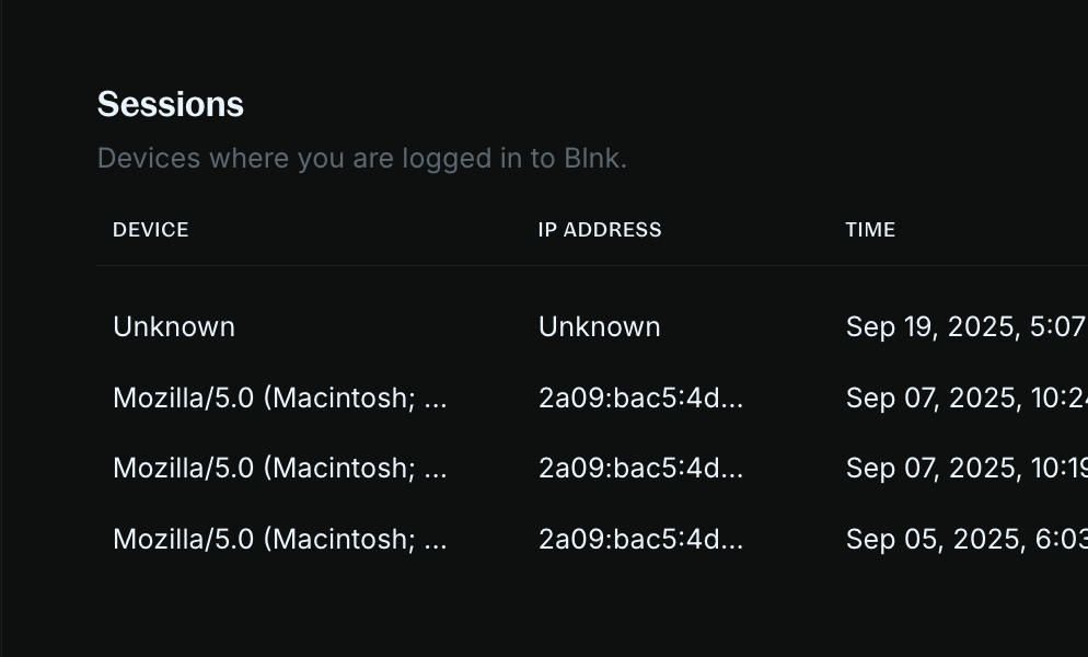 Sessions | Blnk Cloud
