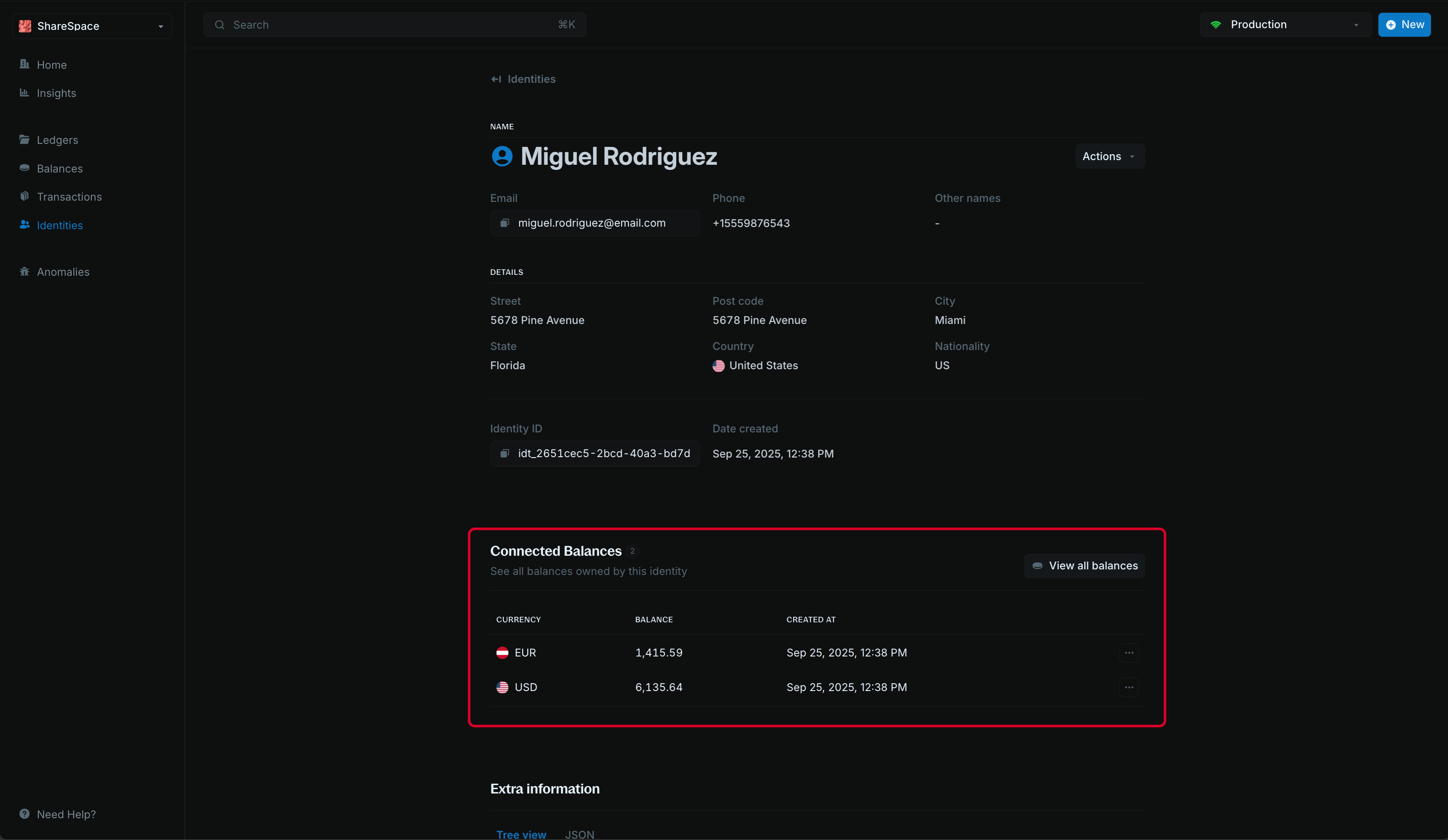 Connected balances section showing linked balances