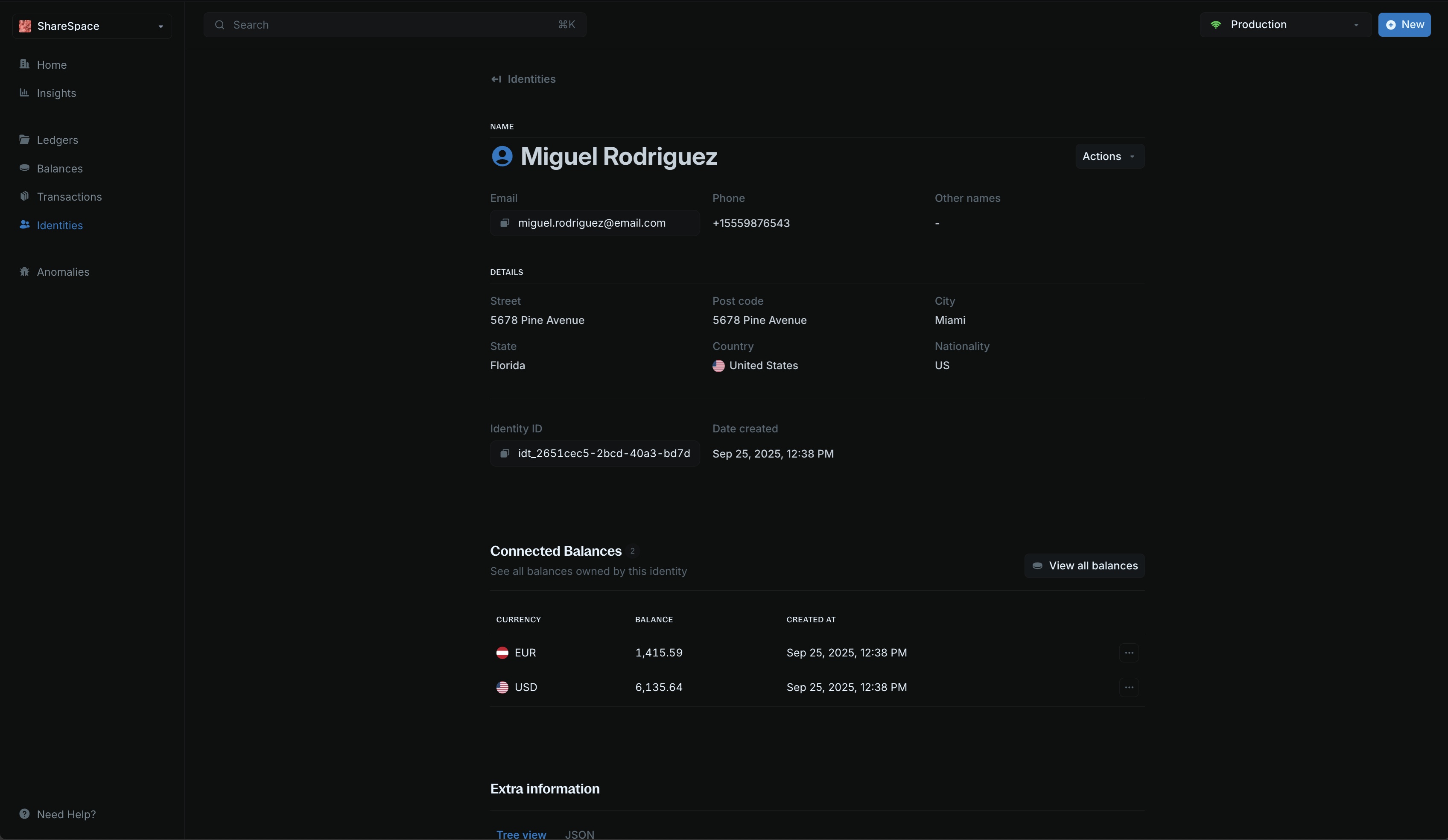 Main identity details page layout