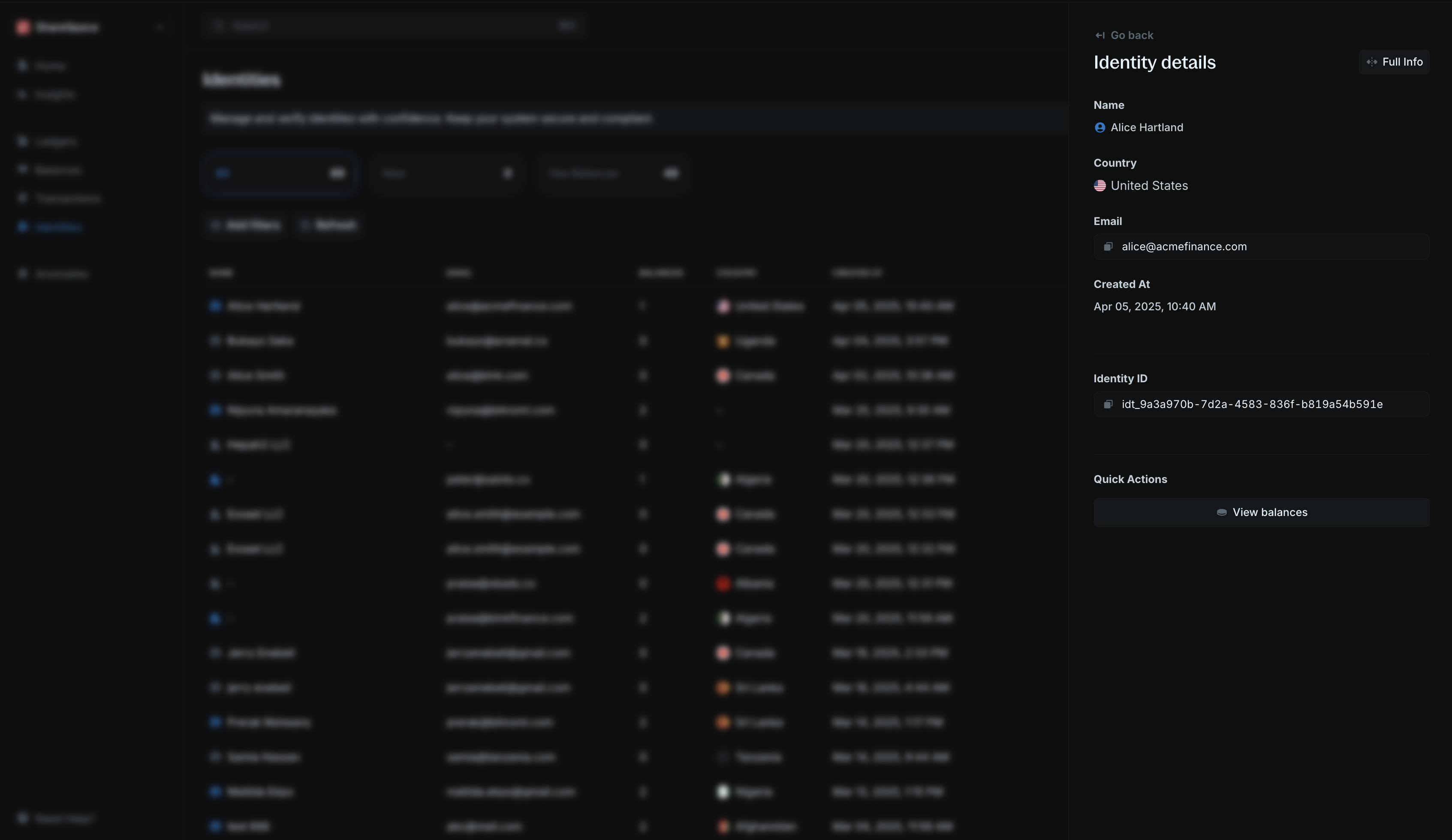 Identity details summary view
