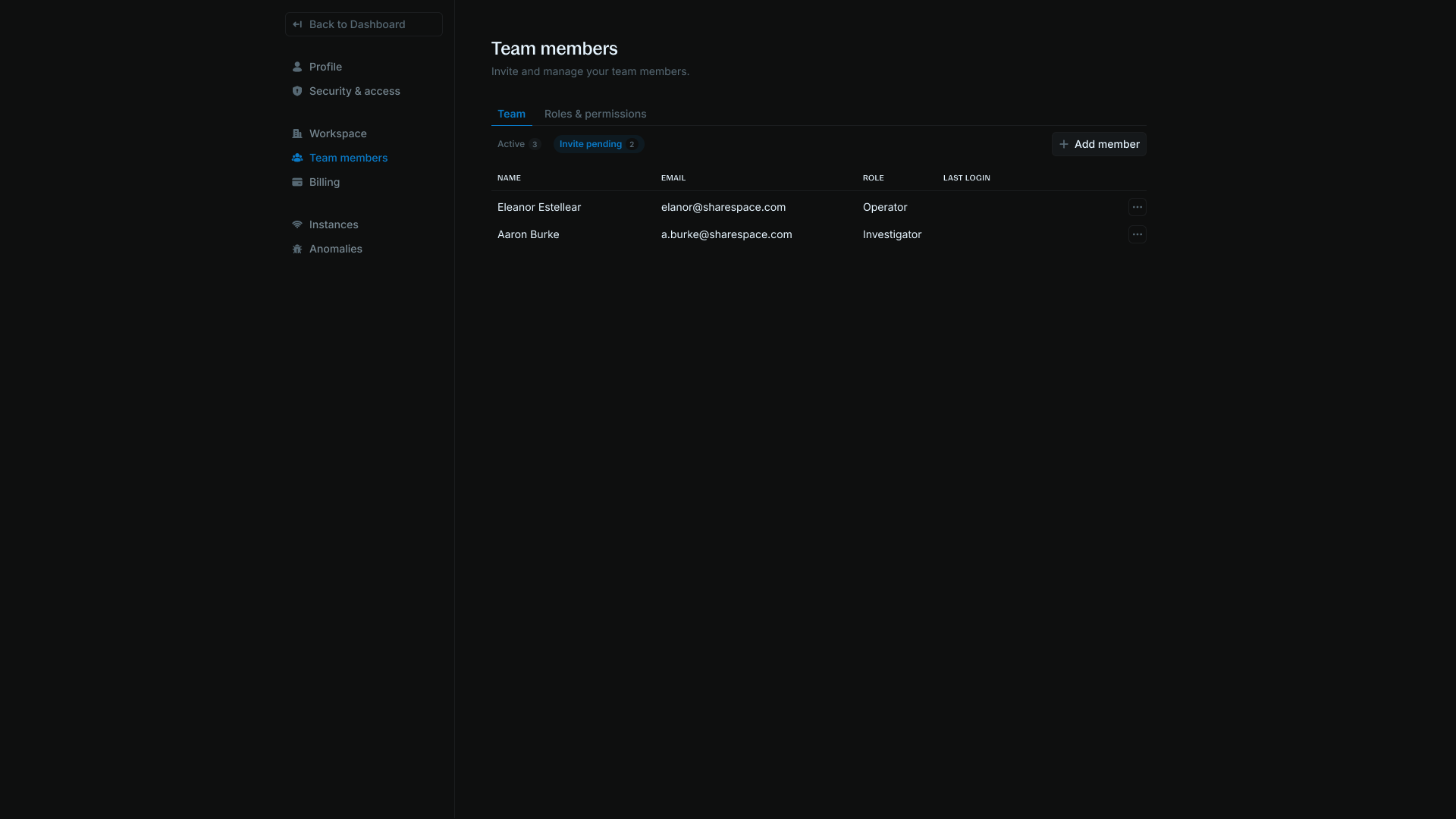 Invitation pending tab showing pending invitations