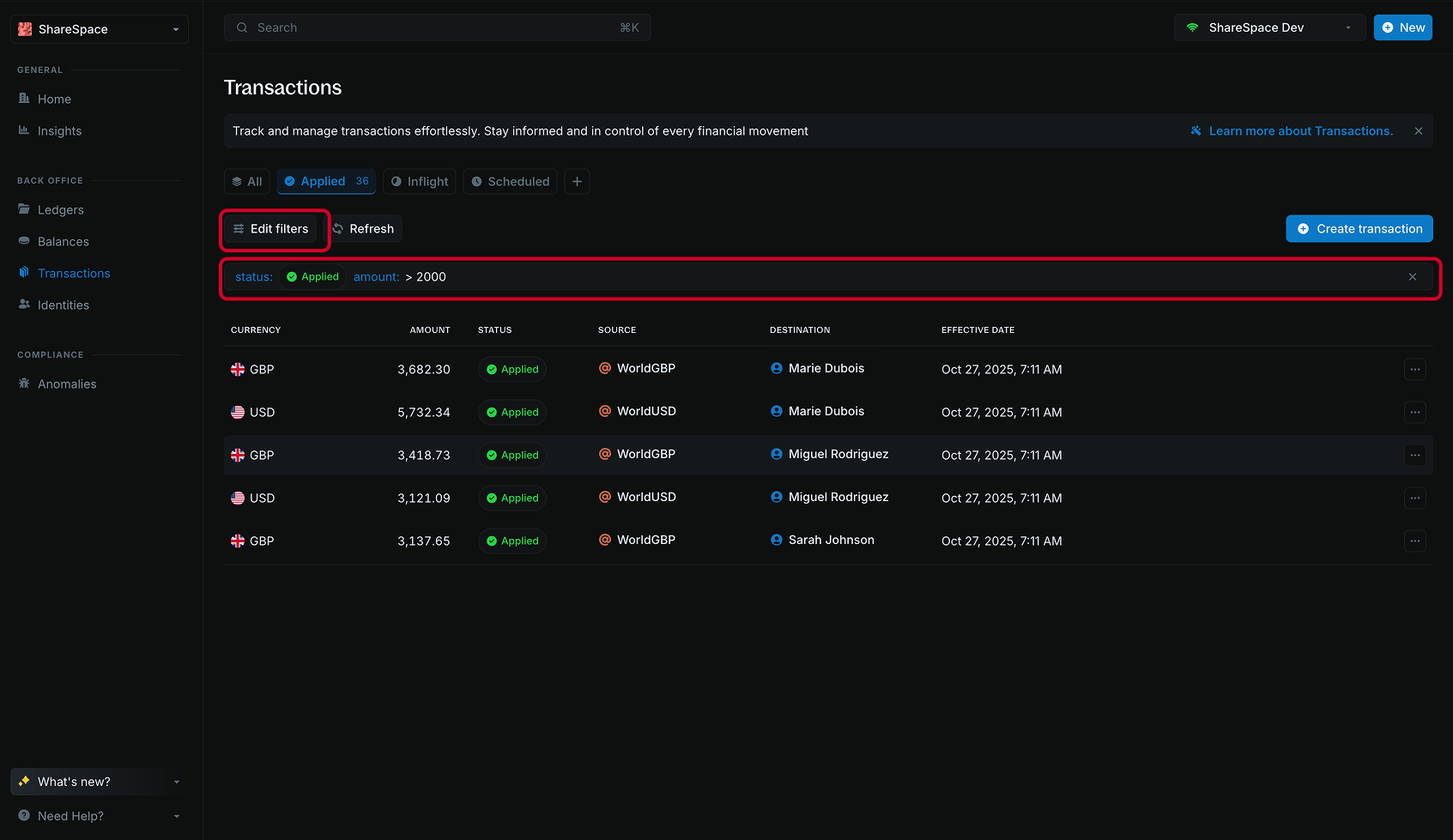 Edit filters interface showing how to modify existing filter conditions