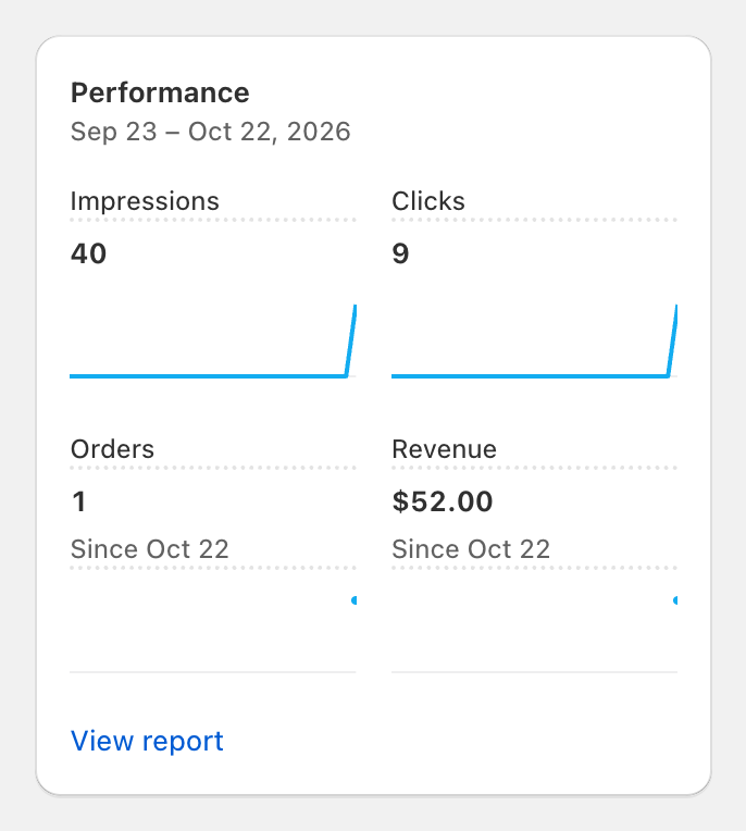 Scheduler > block page > Performance card: a metric name with its dotted underline and tooltip, a Since note under a value, a dash with its tooltip, and the...