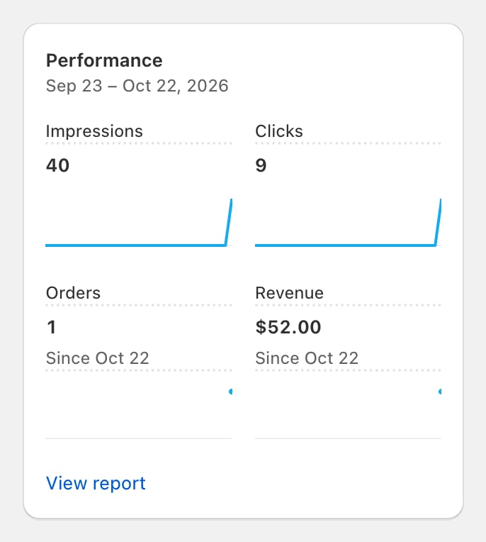 Scheduler > block page > Performance card: a metric name with its dotted underline and tooltip, a Since note under a value, a dash with its tooltip, and the...