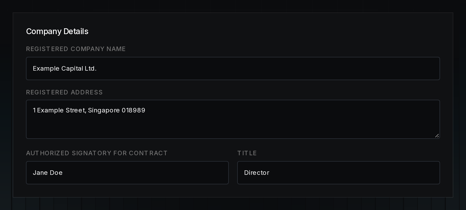 Company Details filled in for a business