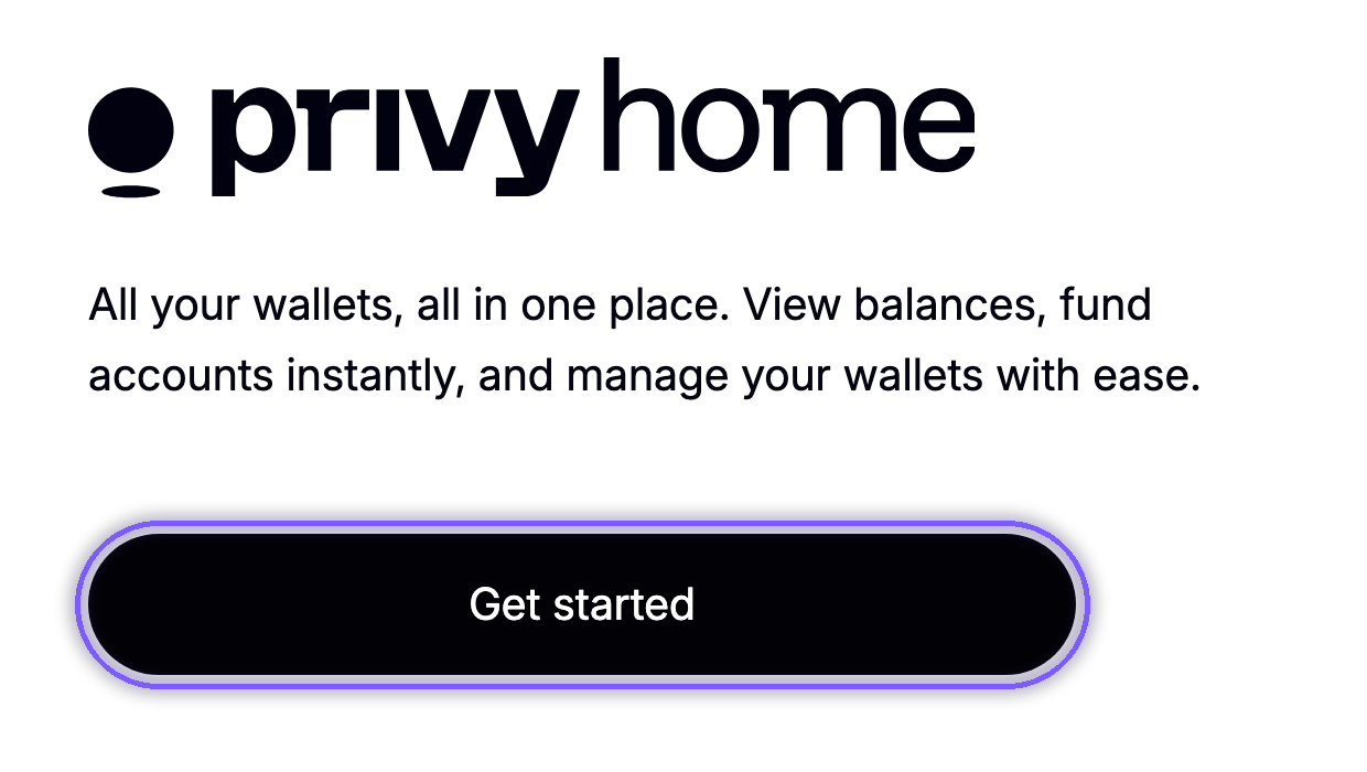 Privy Home sign-in page with the Get started button highlighted