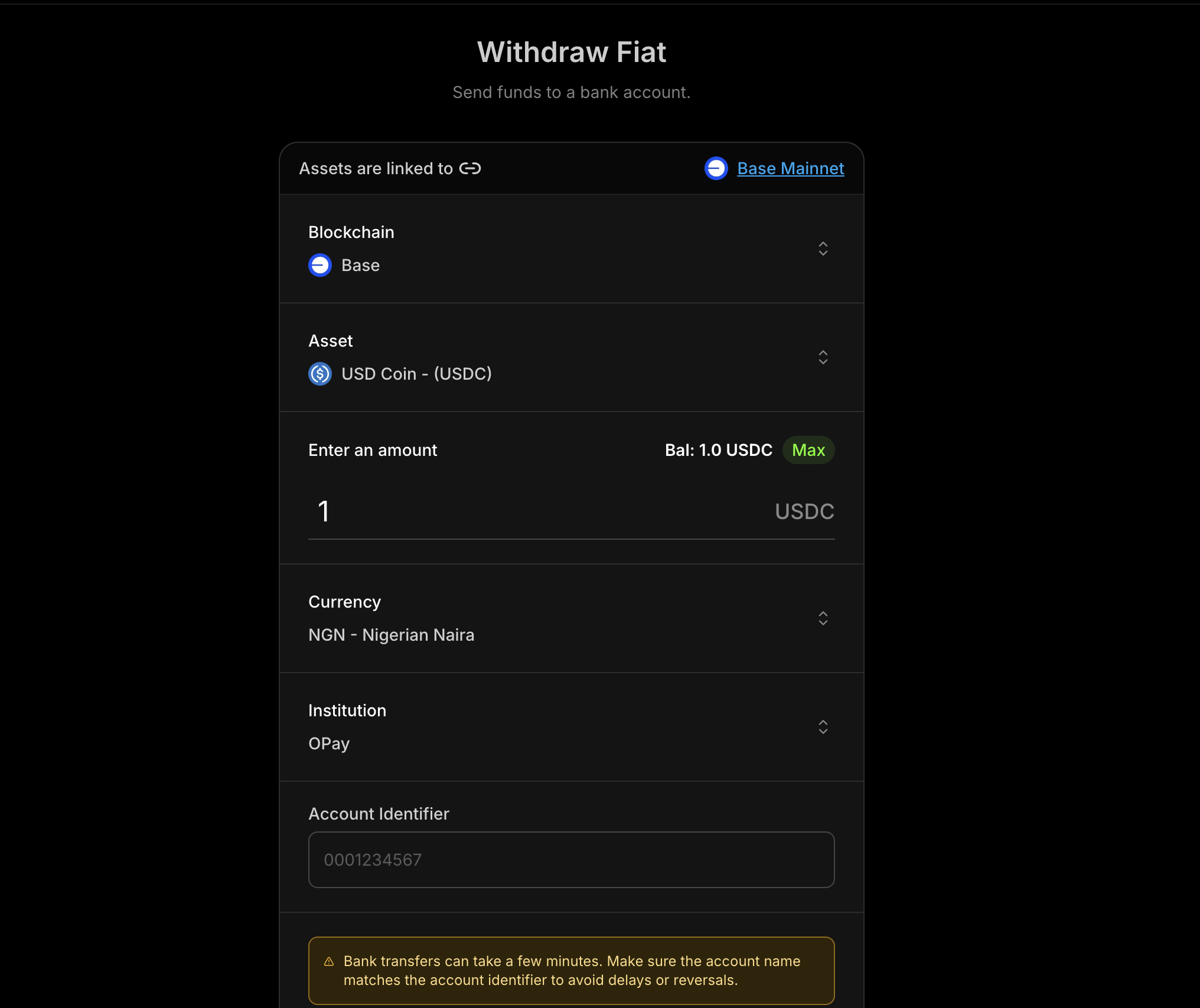 Interfaz de Retiro Fiat de Blockradar