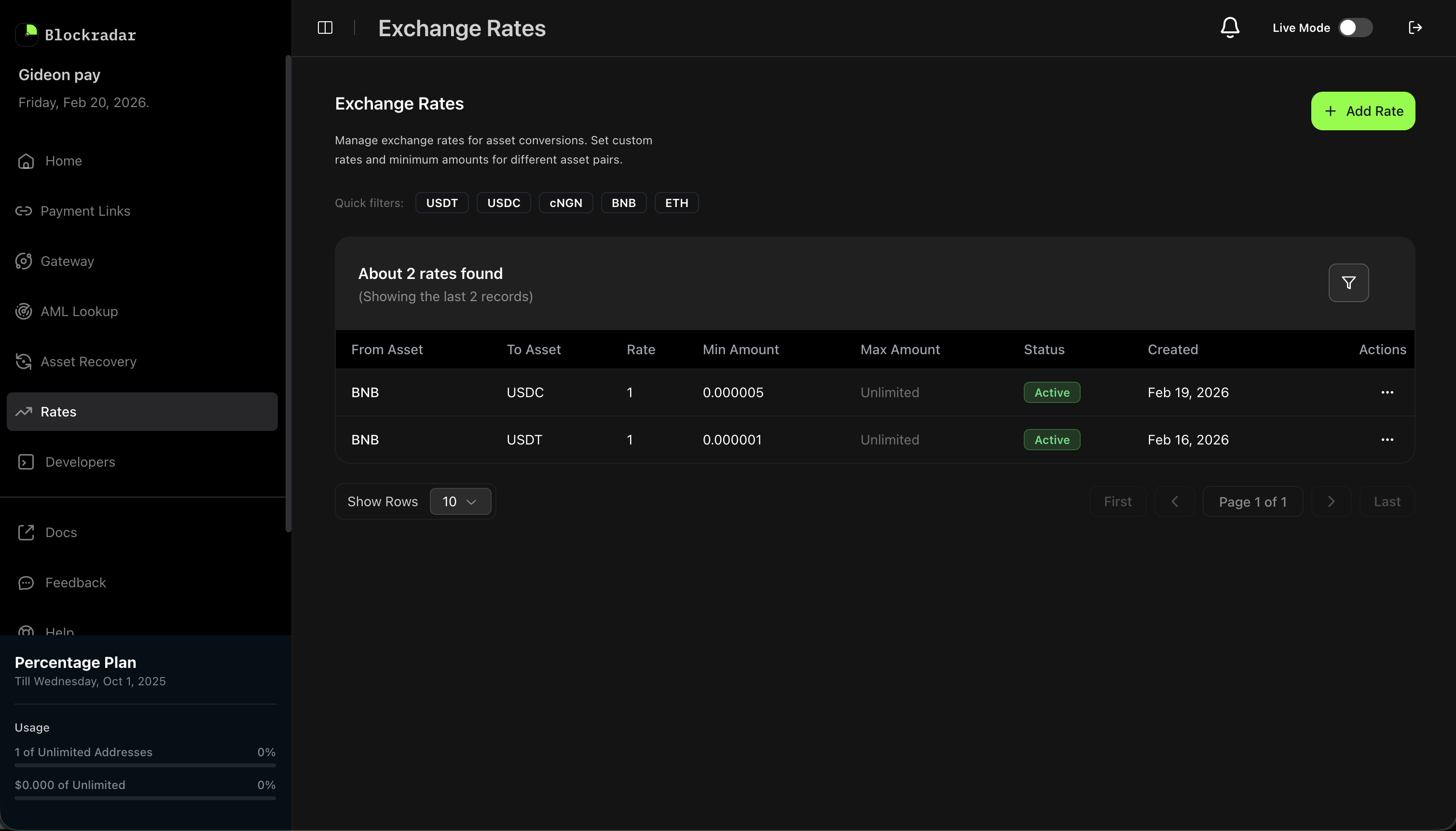 Blockradar Liquidity Pool Rates
