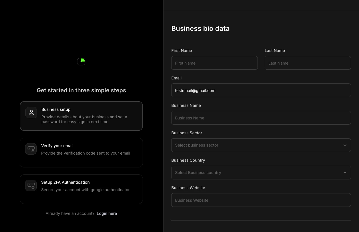 Pantalla de registro de Blockradar