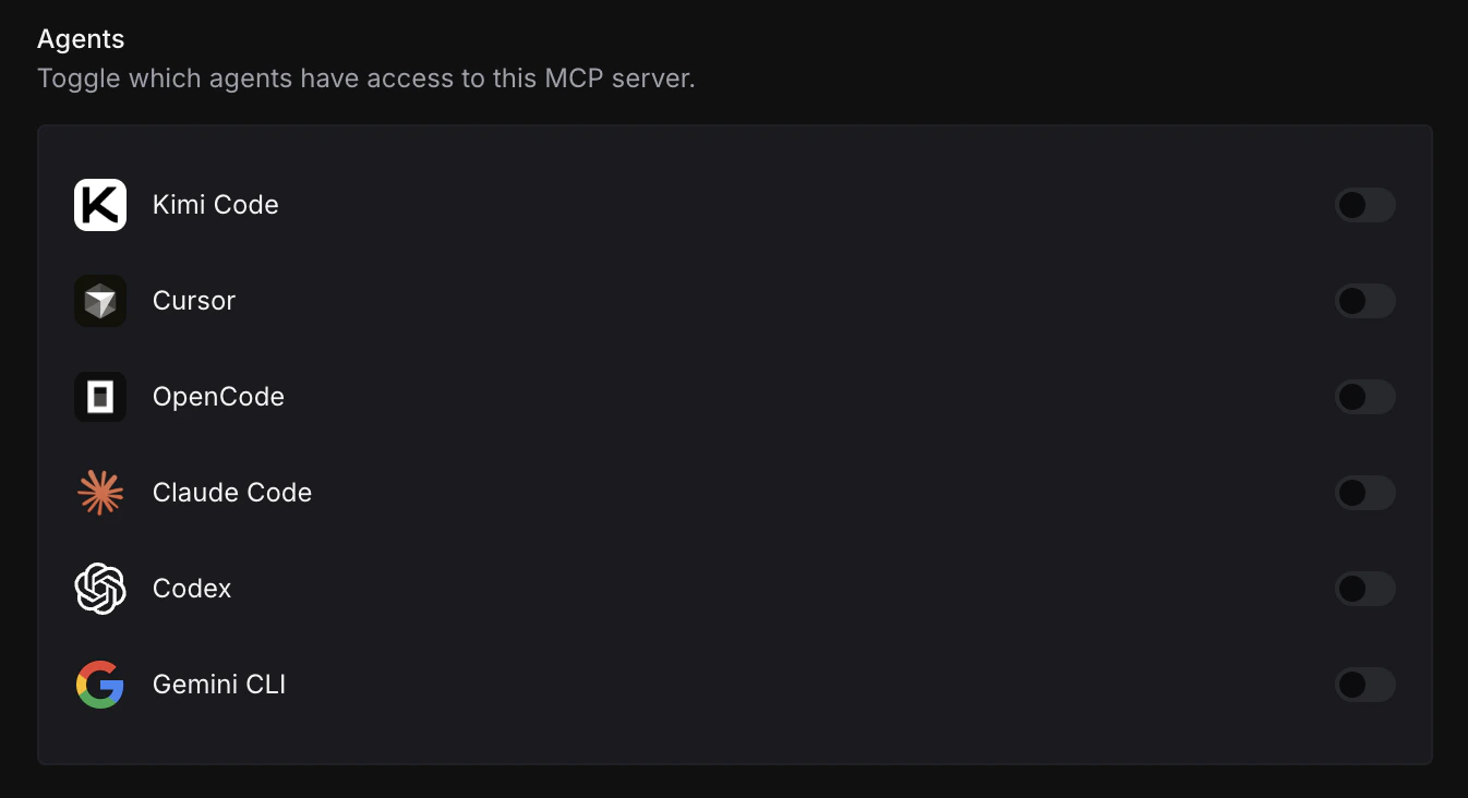 Custom MCP agent selection