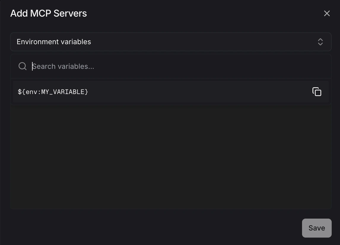 Custom MCP environment variable selector