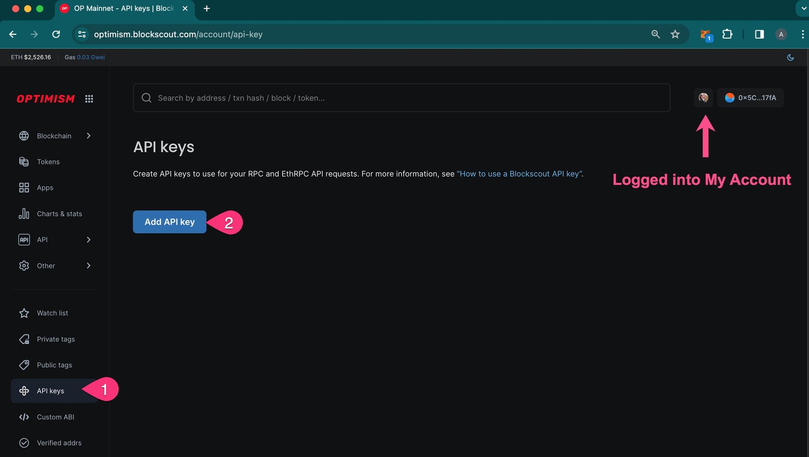 API keys - Blockscout