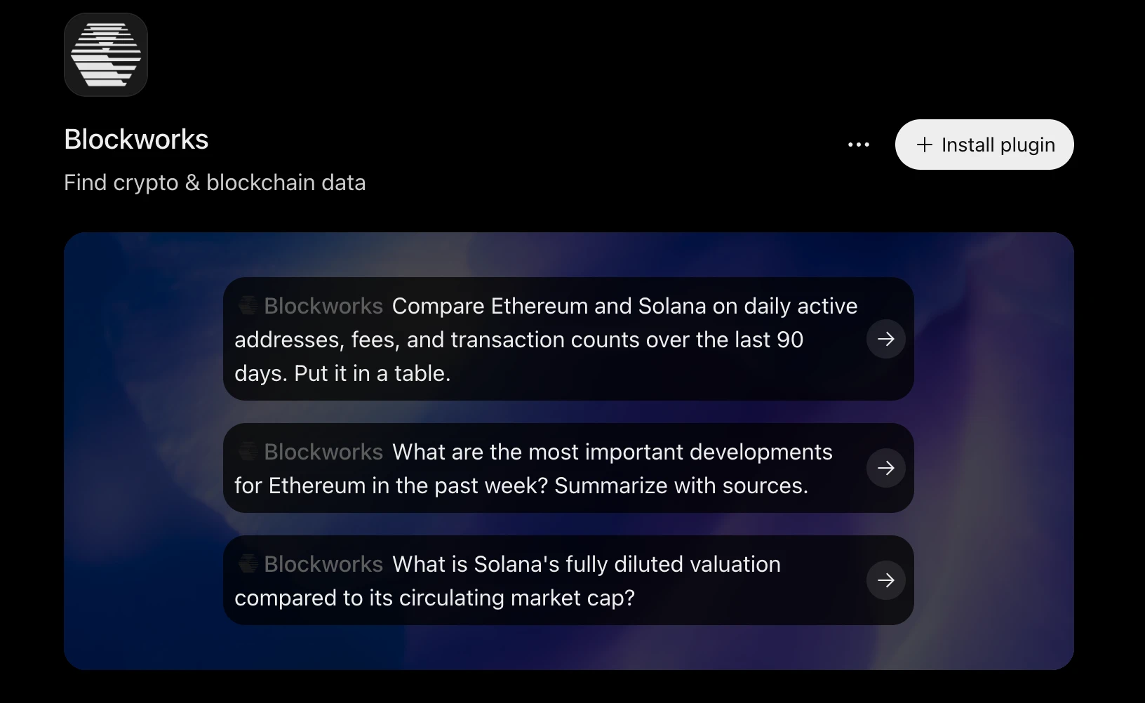 The Blockworks plugin listing with the Install plugin button