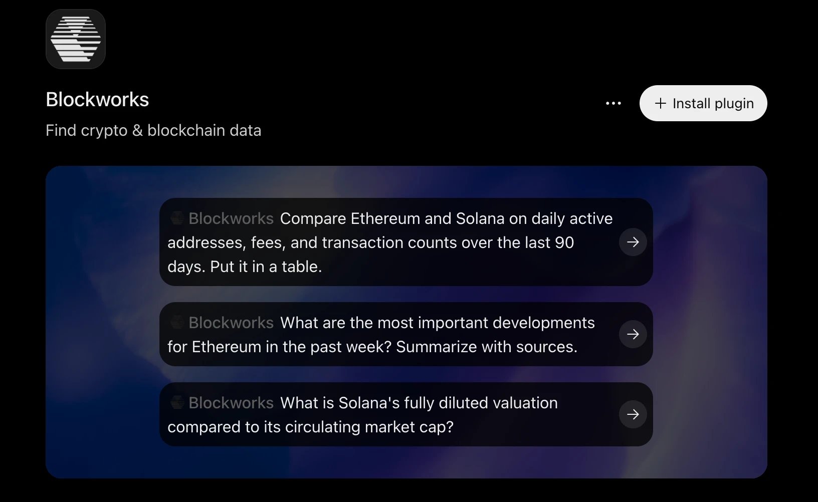 The Blockworks plugin listing with the Install plugin button