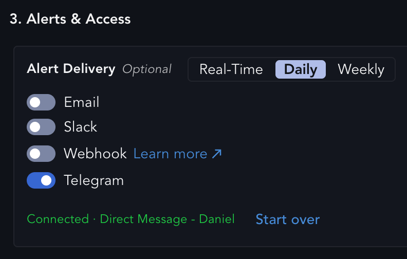 Connected row with a Start over option to rebind the view to a different chat