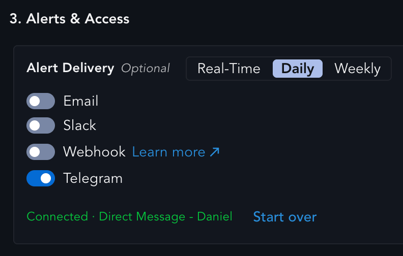 Connected row with a Start over option to rebind the view to a different chat