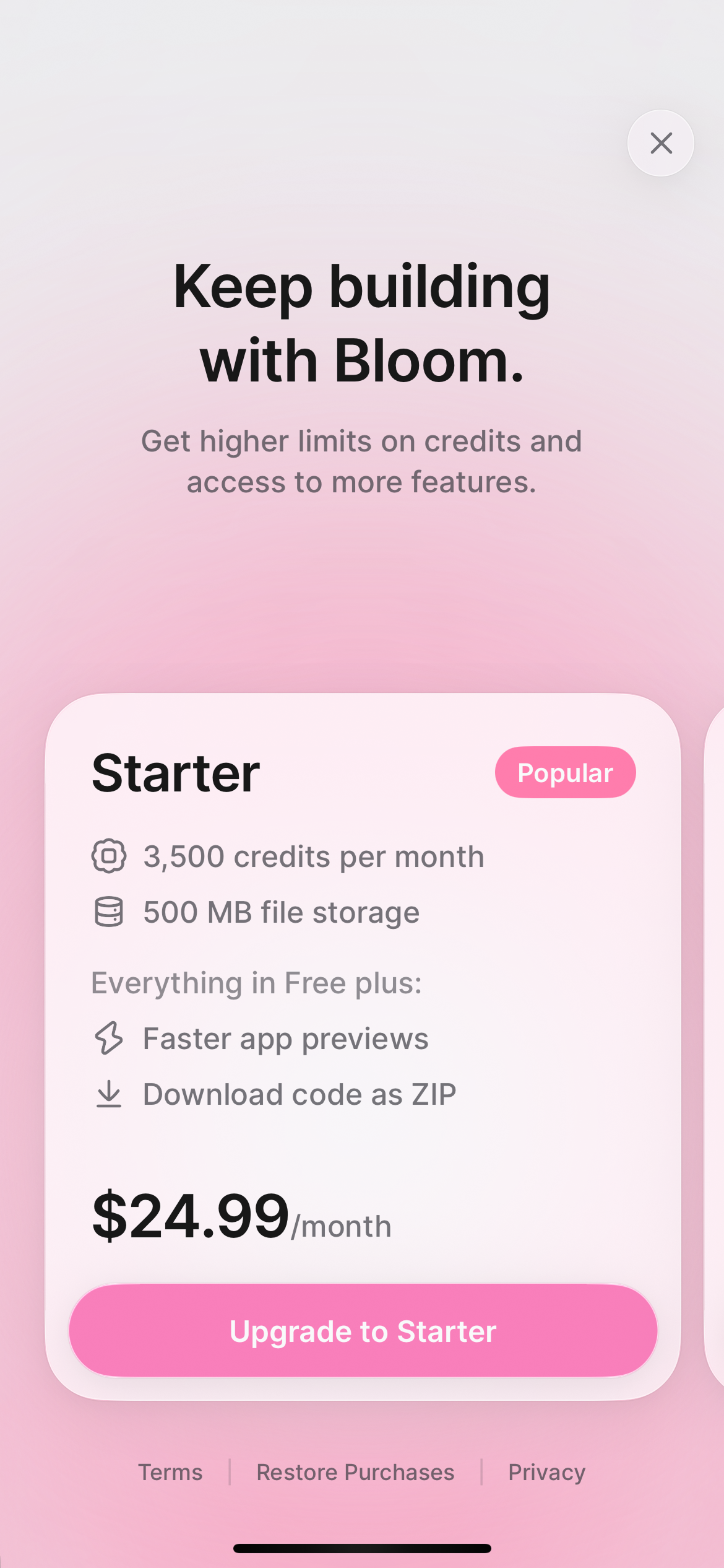 Upgrade plan on mobile