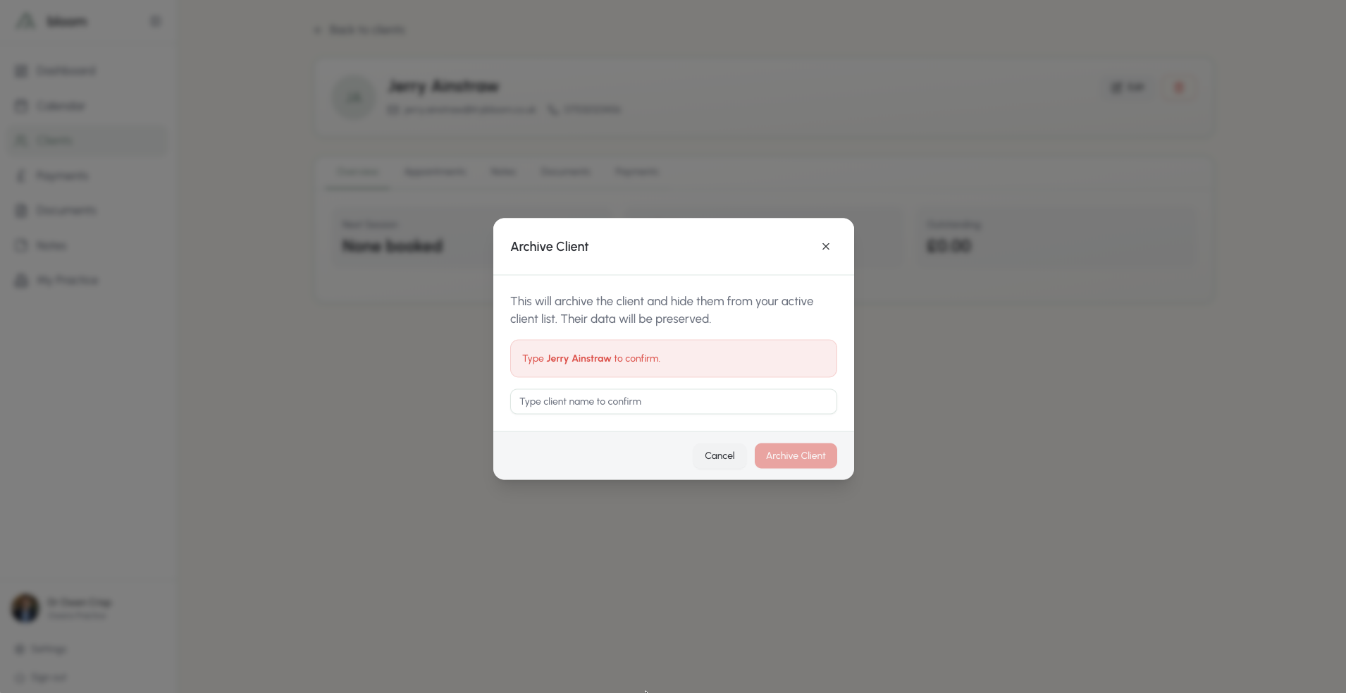 Confirming client deletion