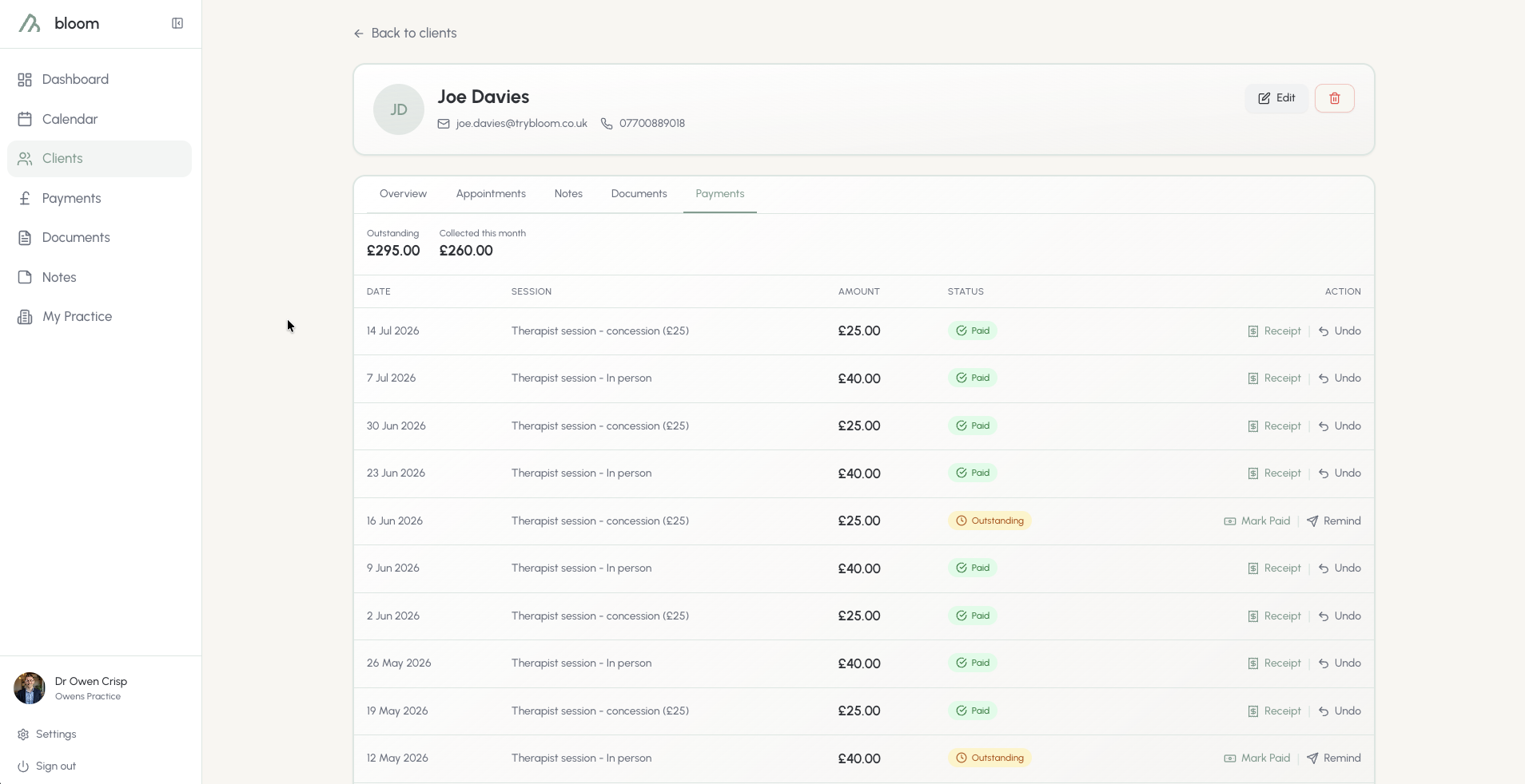 Client payments