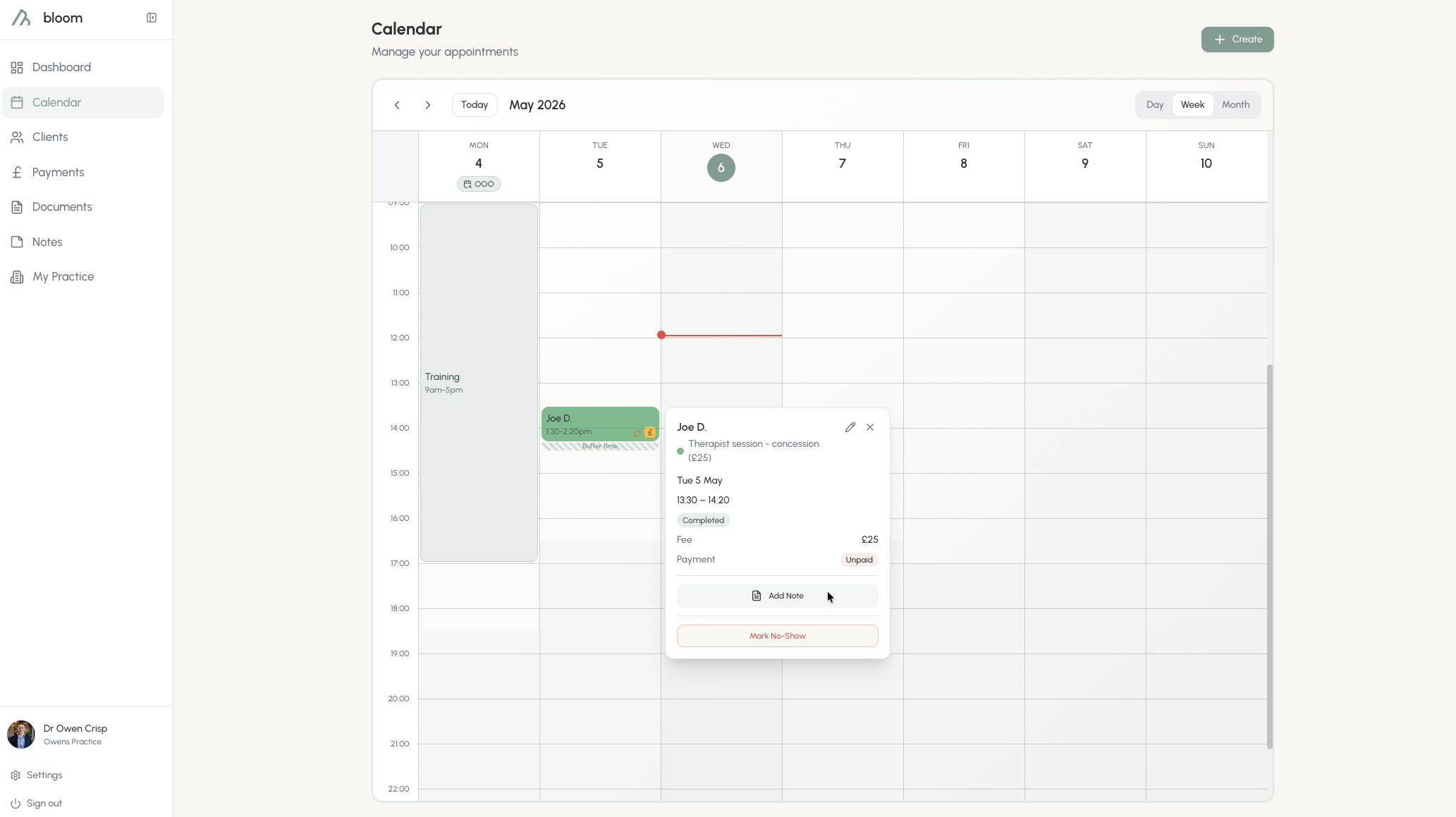 Adding a note from the calendar