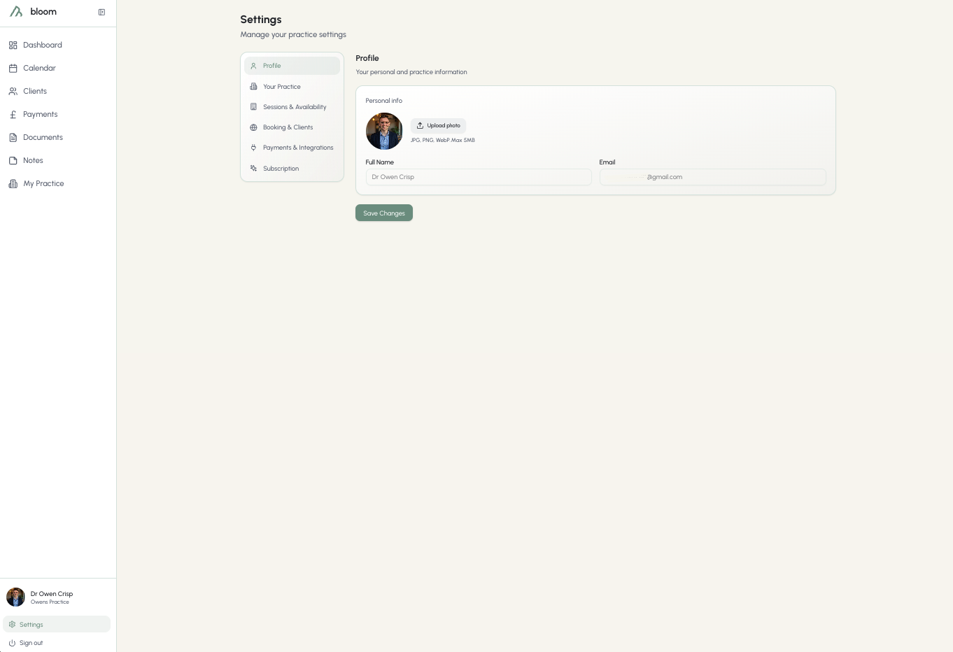 Profile settings