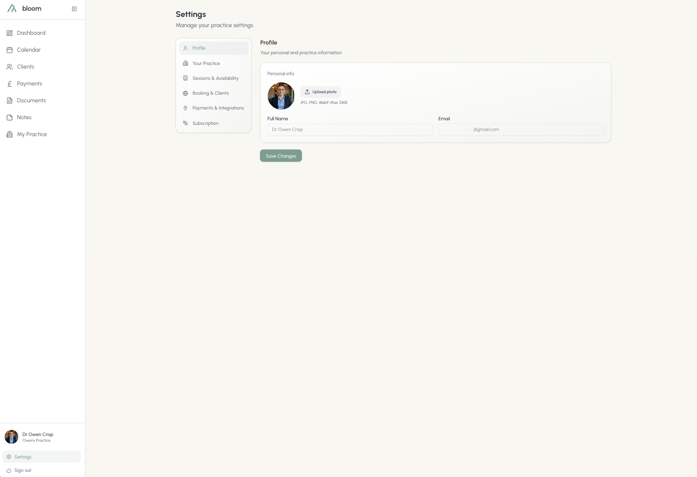 Profile settings