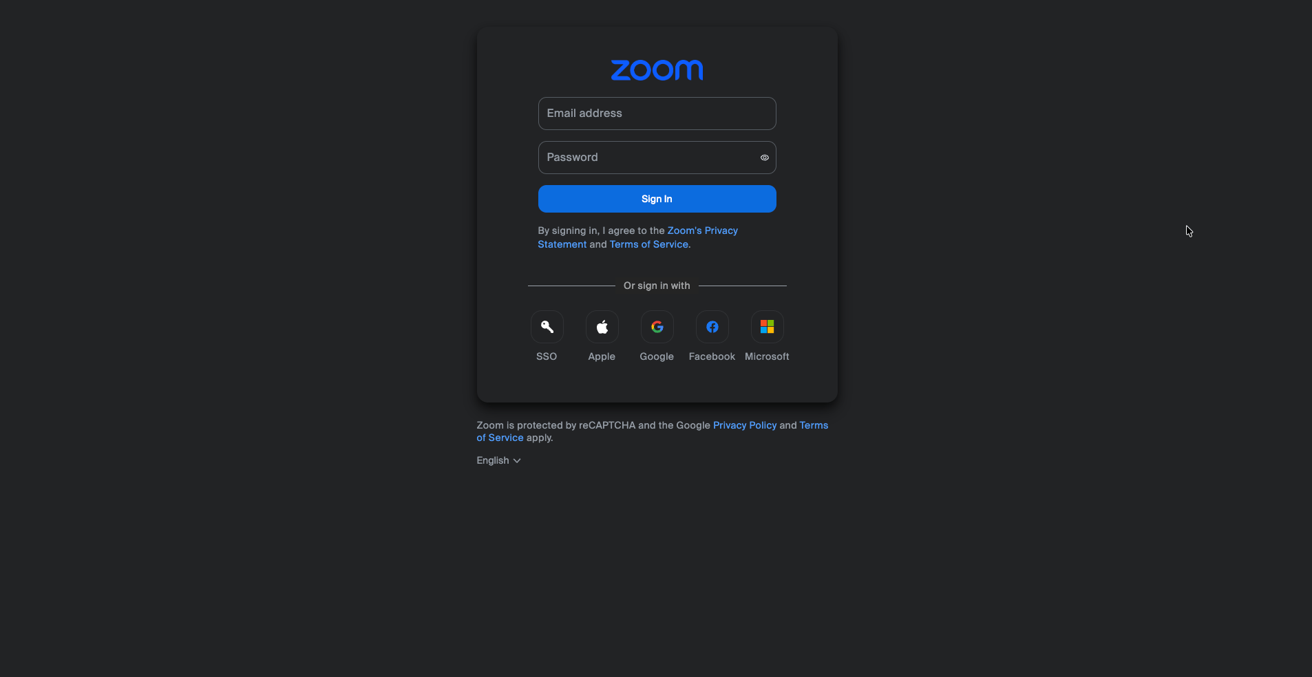 Zoom login screen