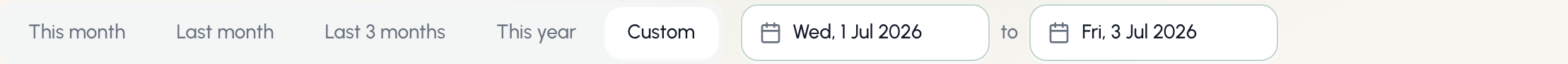 Period options with a custom range selected