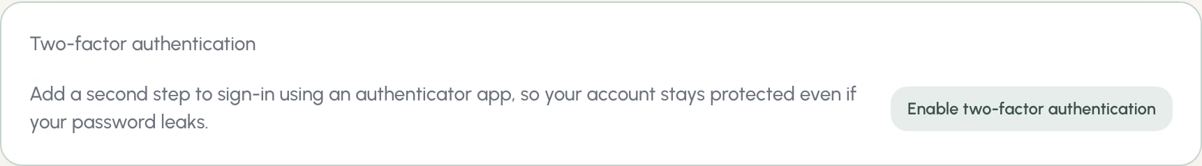 Two-factor authentication card in profile settings