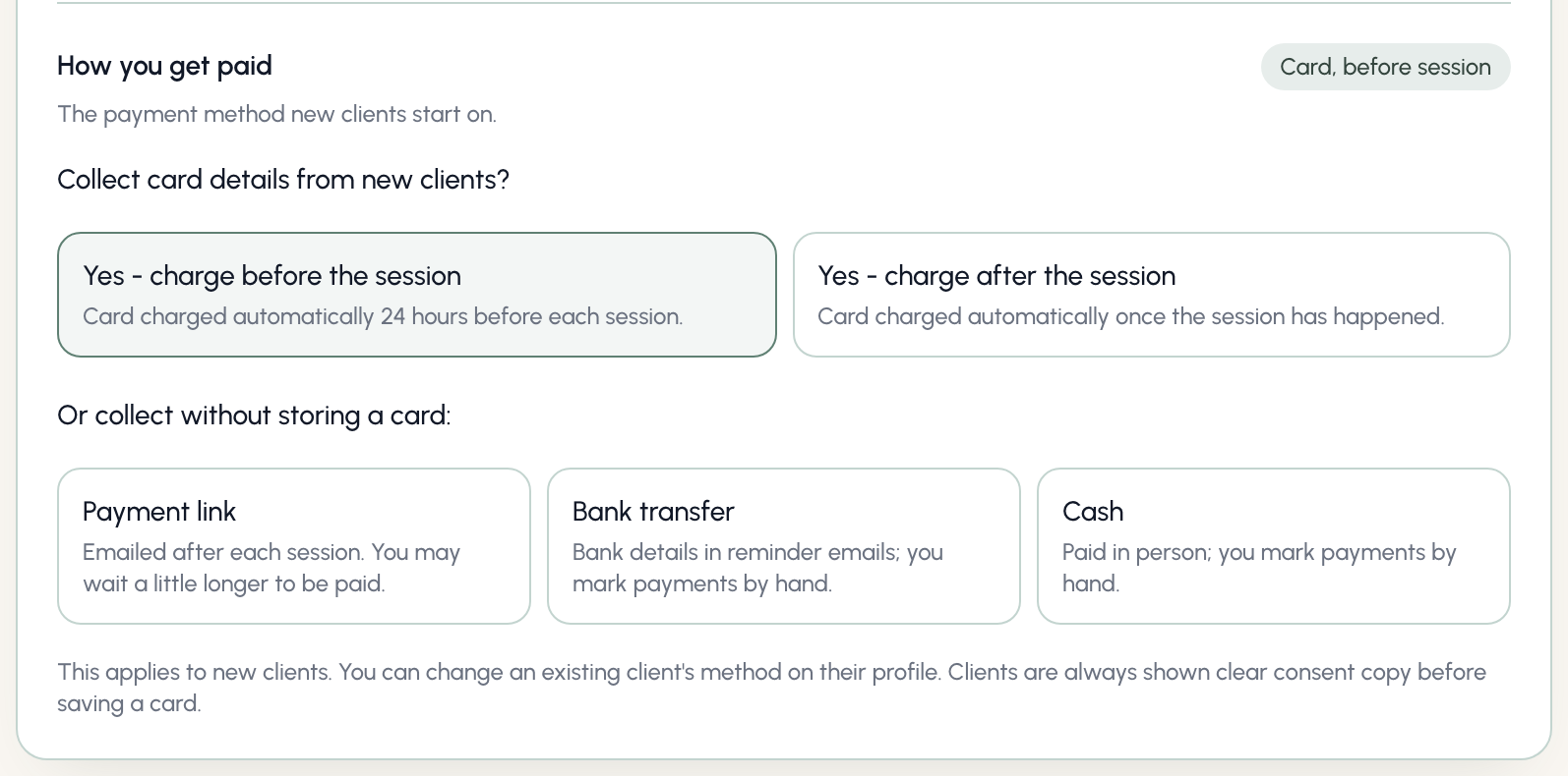 How you get paid settings