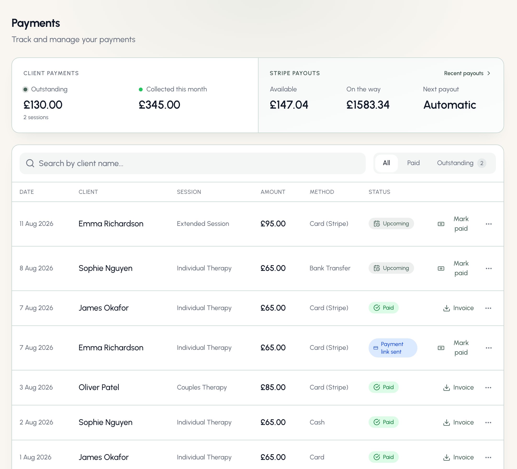 The payments page