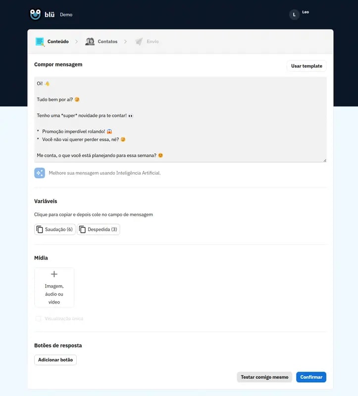 Captura de tela da página de composição de mensagem